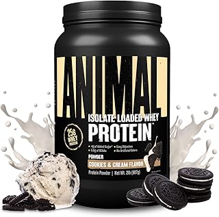 Animal Whey Isolate Protein Powder - Loaded for Pre & Post Workout Muscle Builder and Recovery with Digestive Enzymes for Men & Women - 25g Protein, Great Taste, Low Sugar - Cookies & Cream 2 lbs