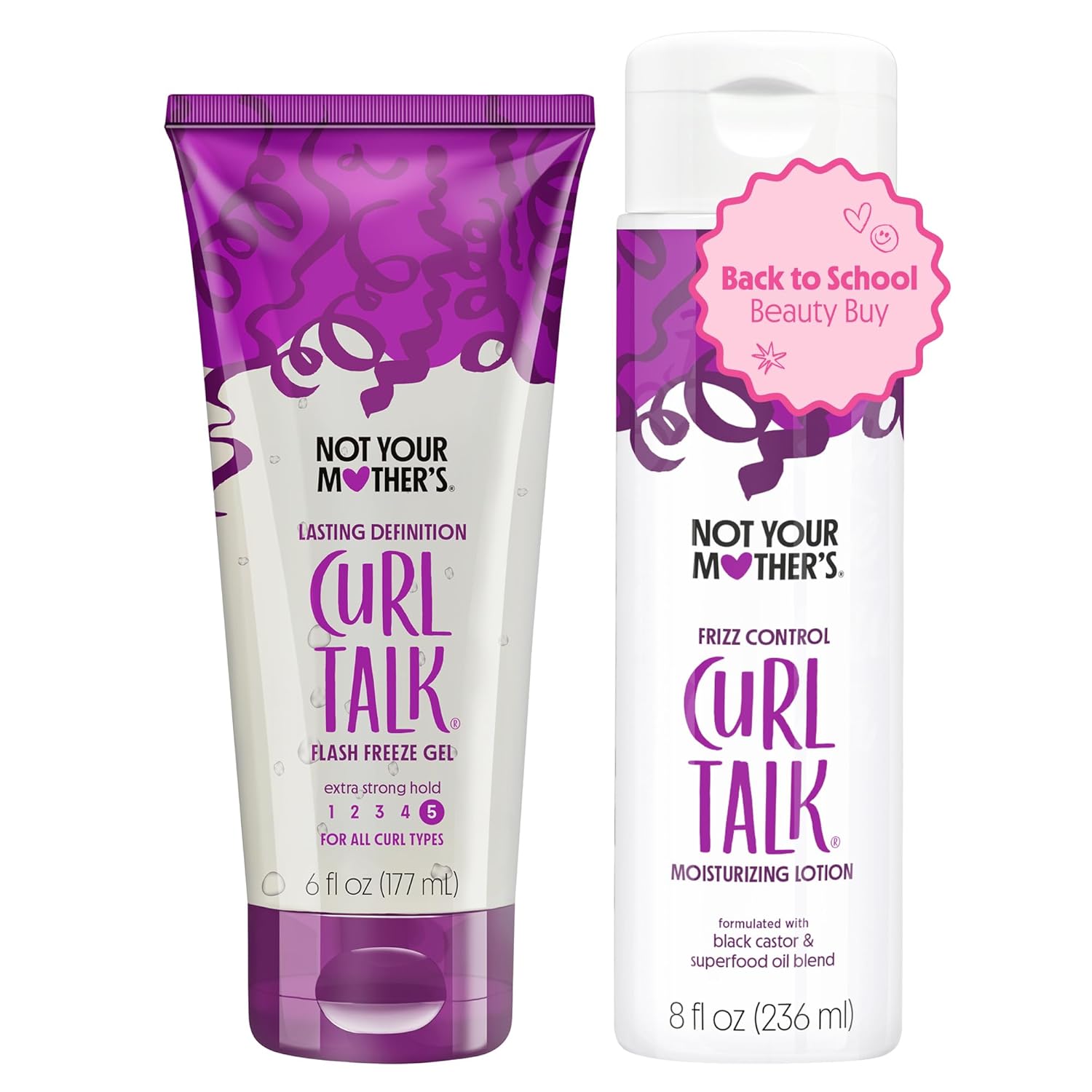 Not Your Mother's Curl Talk Lasting Definition Flash Freeze Gel and Frizz Control Moisturizing Lotion (2-Pack) - Formulated with Rice Curl Complex