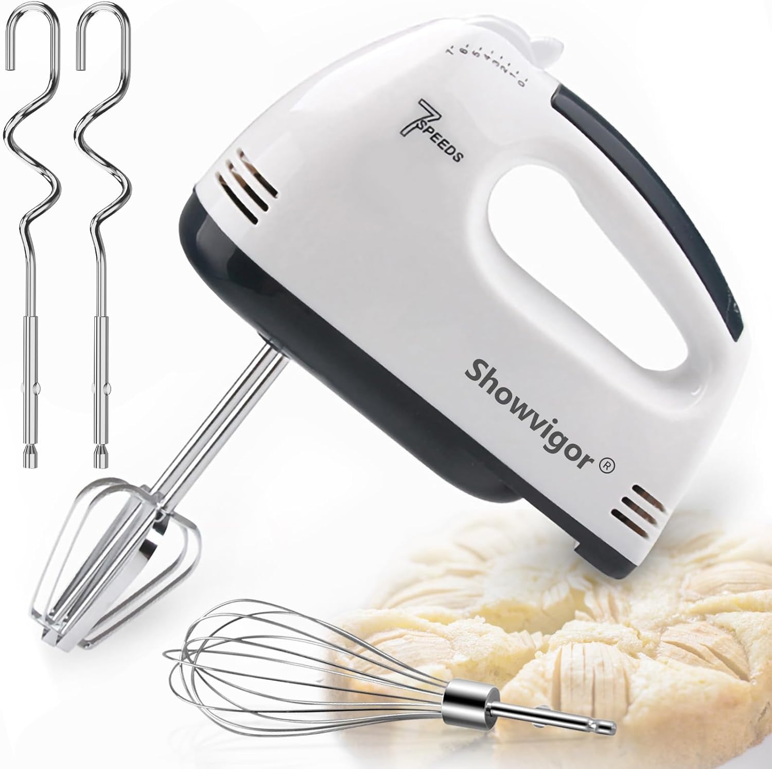 Hand Mixer, Electric Cake Whisk Food Mixer for Baking Self-Control/Turbo Boost + 4 Stainless Steel Accessory Food Beater for Cake Bread
