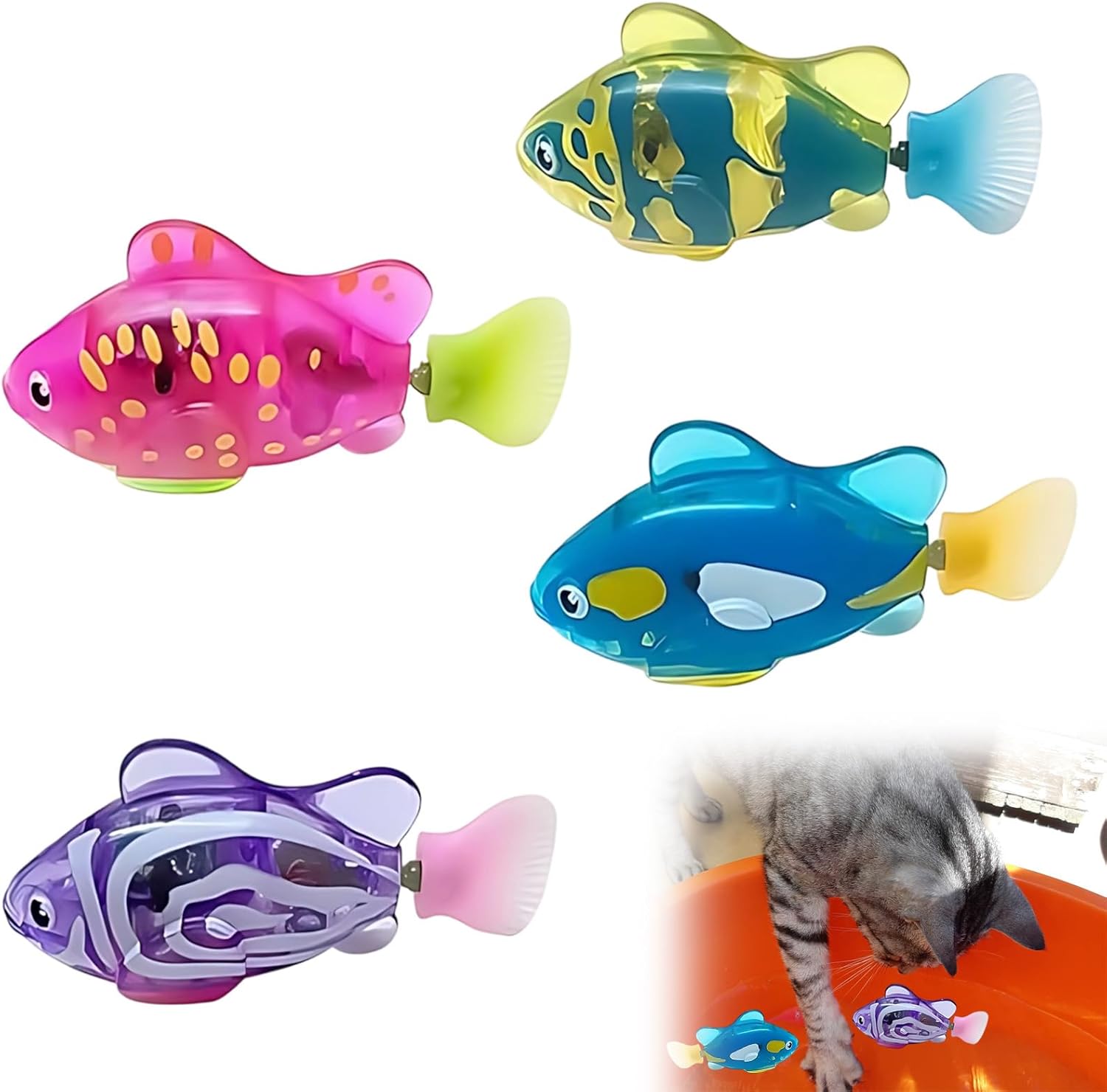 Robo Fish, Cat Toy, 4 Pcs 2.95 * 1.37 * 0.87 INCH Interactive Cat Toy, Yoy Fish Swimming Pet Toy for Cats and Kids, for Bath Time Fun