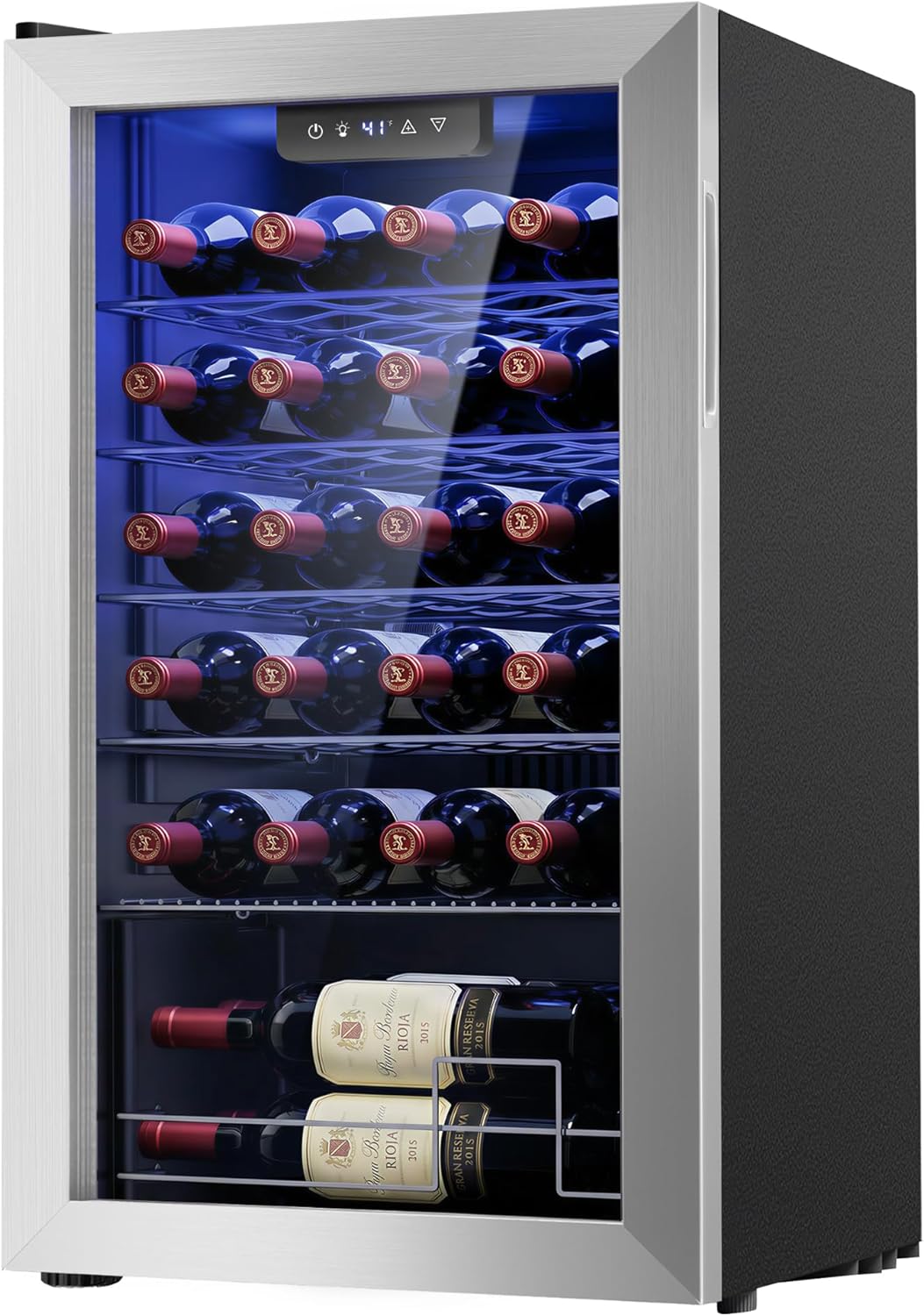 25 Bottle Compressor Wine Cooler Refrigerator, Freestanding Wine Cellar, 41-64°F Adjustable Temperature, Double-layer Glass Door, for Home Bar, Red and White Wine, Silver