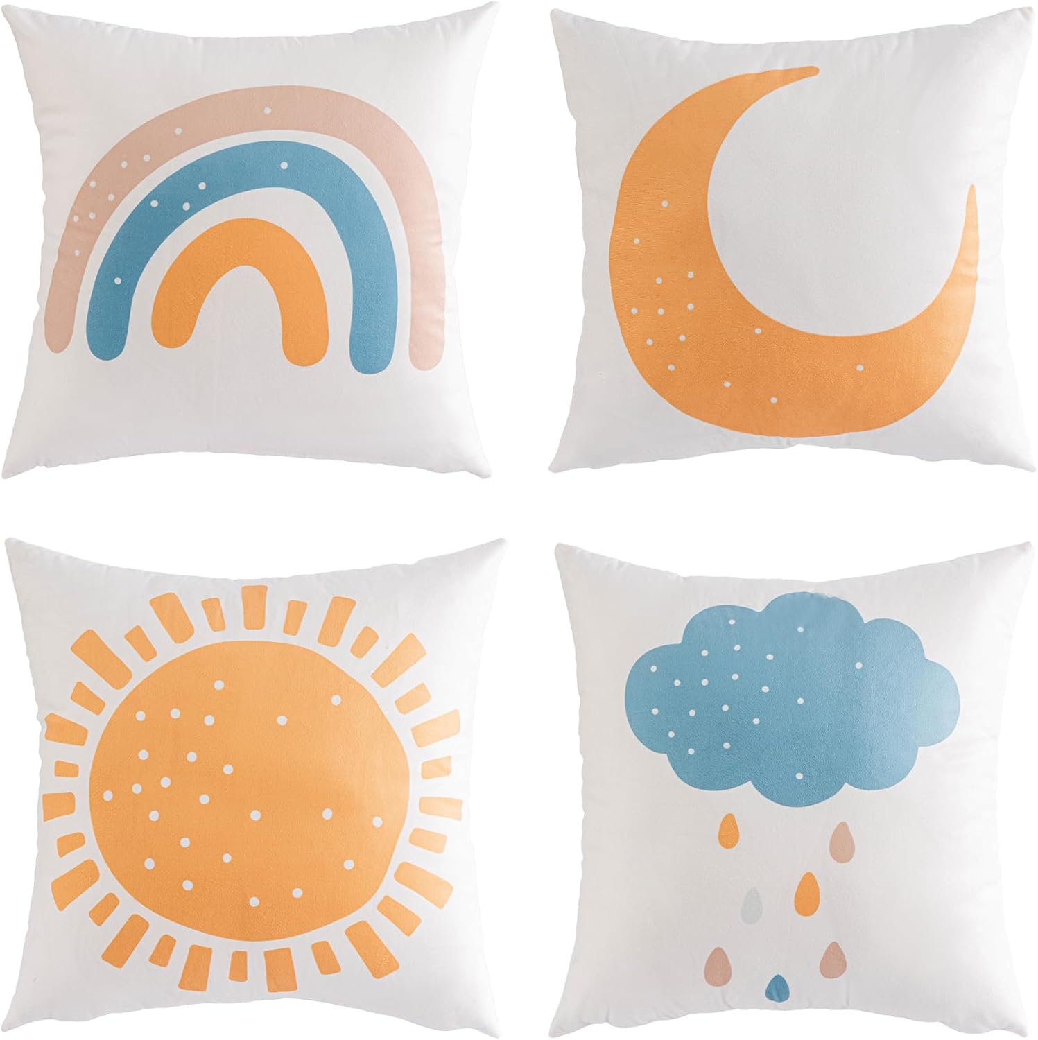 MAIGO 4PCs Rainbow Cushions Set - Boho Cushion Covers, Rainbow Bedroom Pillow Accessories for Girls Kids Adults, Cute Sun And Moon Home Pillows Decorative, Children Playroom Nursery Decor