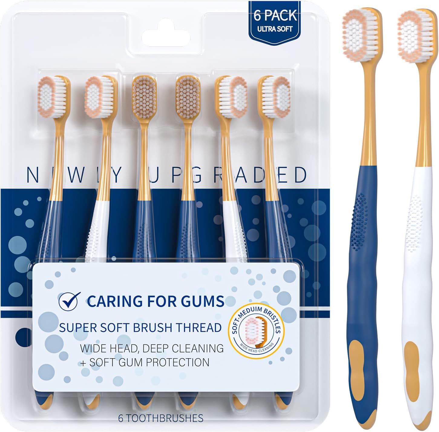 Adult Wide Head Soft Hair Toothbrush, Manual Toothbrush, Excellent Cleaning Effect for Large Head, Ultra Soft Brush Thread Can Effectively Clean Sensitive Teeth or Gingivals (6 Pack)