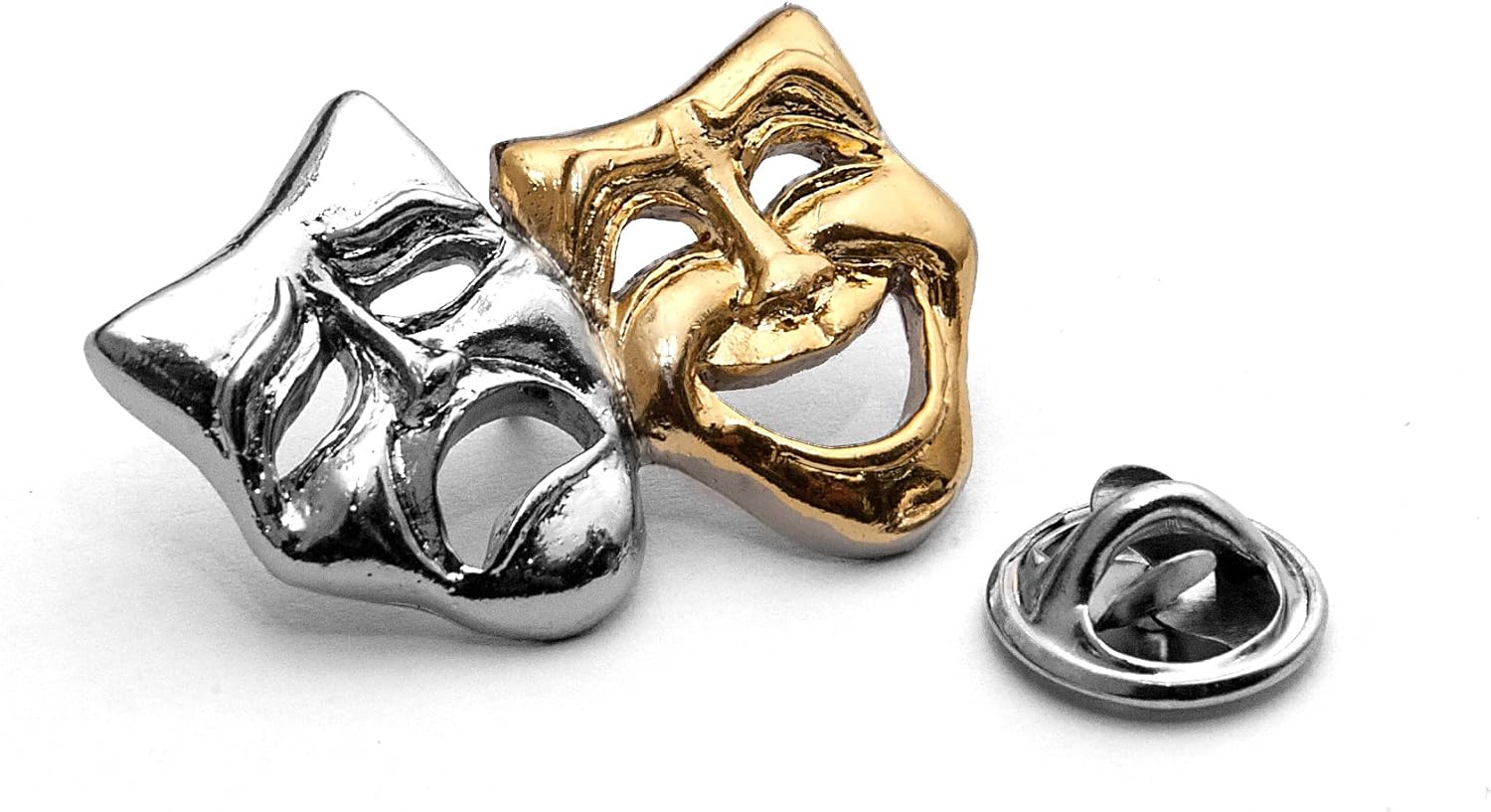 Theatre Masks Comedy Tragedy Symbol Gold Plated Pin Badge