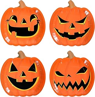 48Pcs Halloween Party Plates Halloween Party Supplies Paper Pumpkin Shape Dinner Plates Disposable Halloween Birthday Party Supplies for Kids