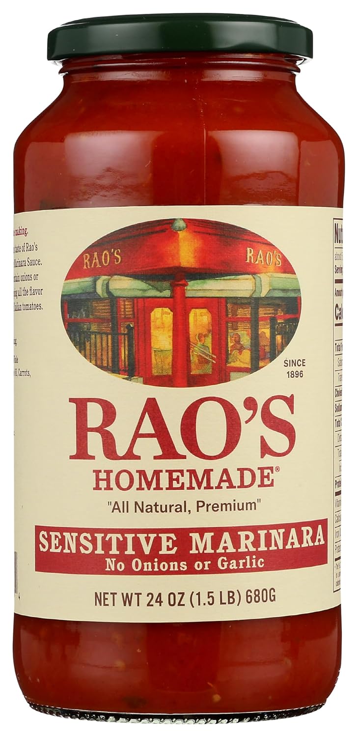 Rao's Homemade Tomato Sauce, Sensitive Formula, 24 oz, Pasta Sauce, Carb Conscious, Keto Friendly, All Natural, Premium Quality, No Onions or Garlic, With Italian Tomatoes & Olive Oil