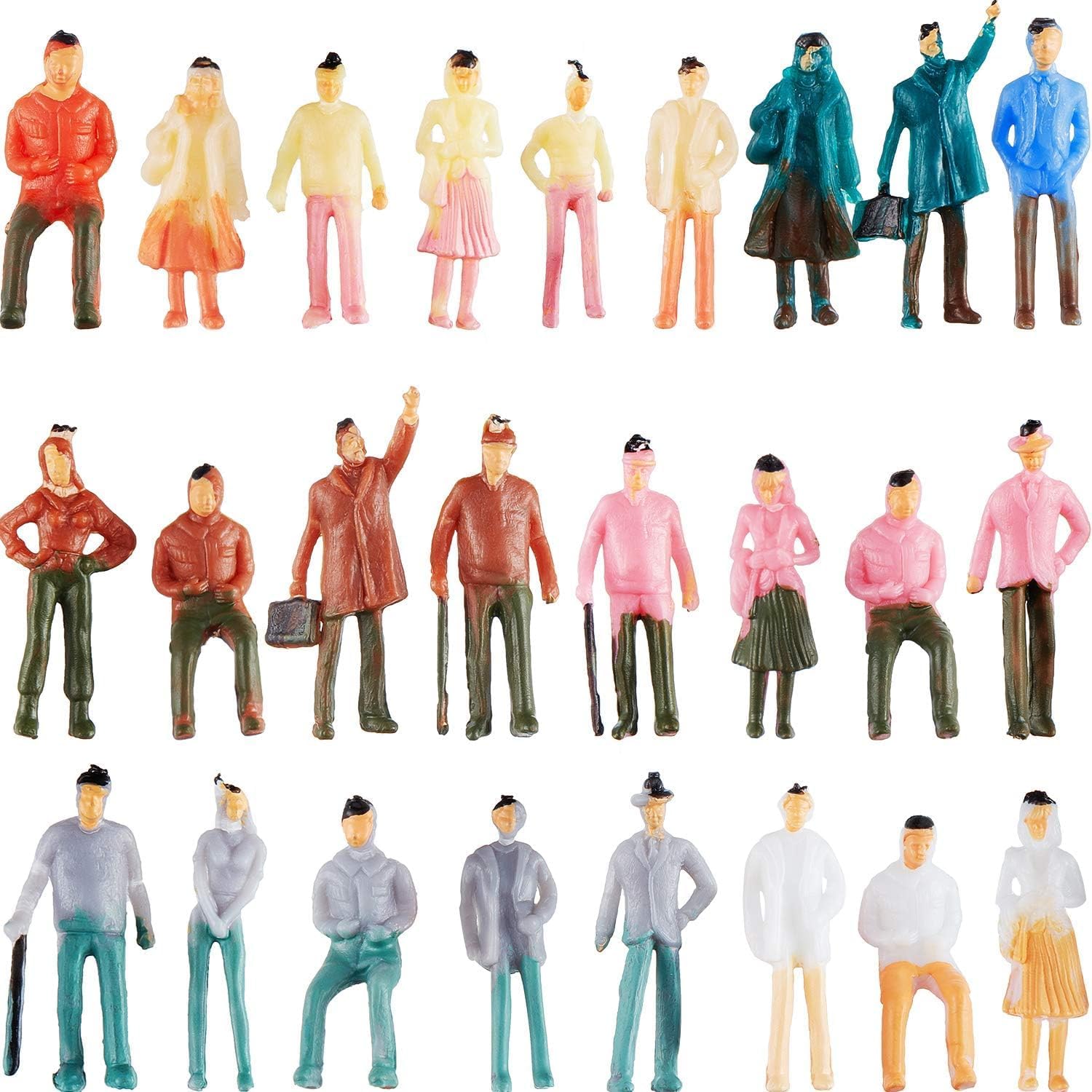 Gejoy 100 Pieces 1:75 Scale Model Trains Architectural Plastic Figurines - Tiny People Sitting and Standing for Miniature Scenes