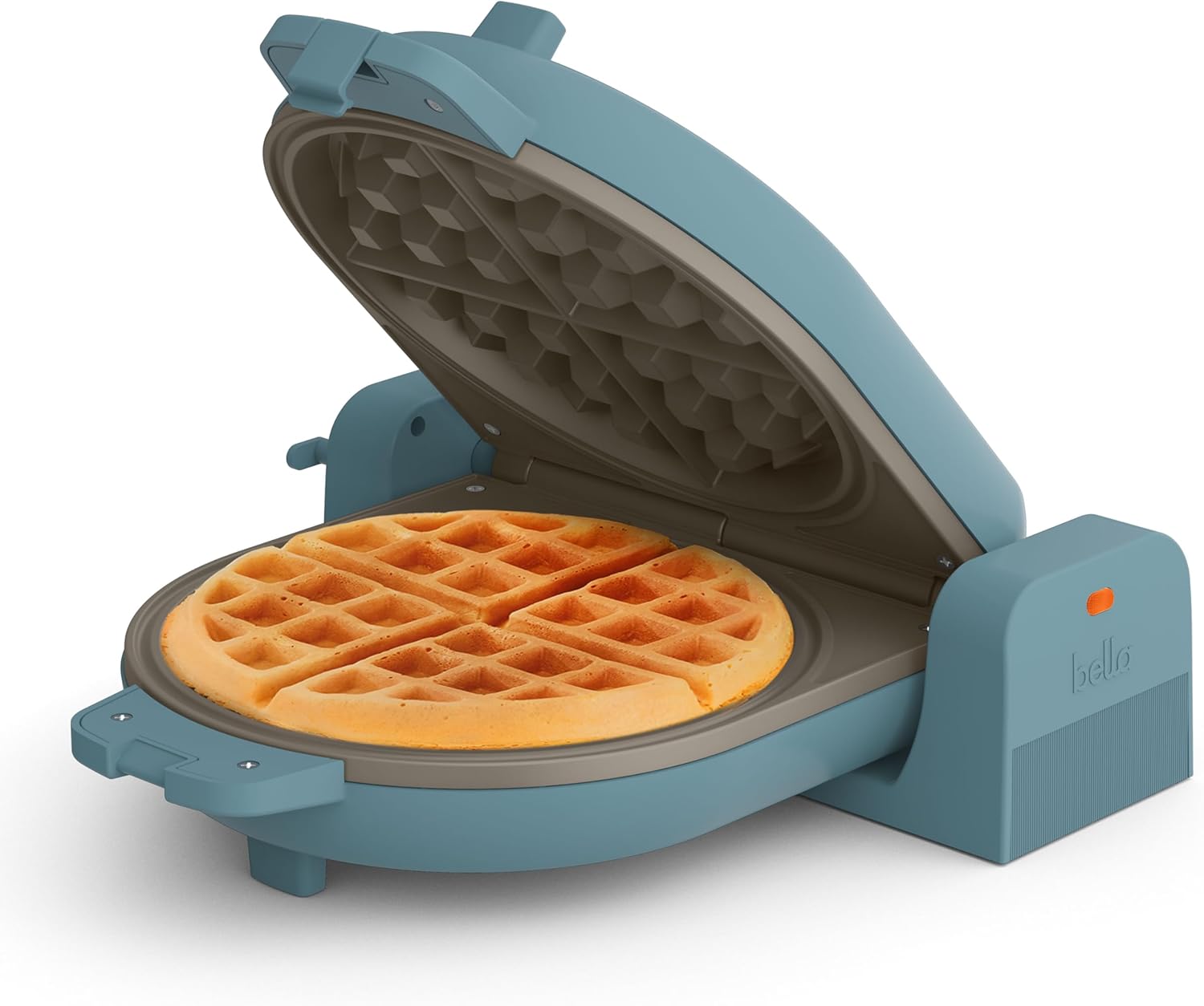 bella Flip-n-Store Waffle Maker, EverGoodTM Ceramic Nonstick Coating, Fits-anywhereTM Kitchenware, Power Indicator Light & Touch Handle, 7” Wide & 1" Deep Plates, 1000 Watt, Surf