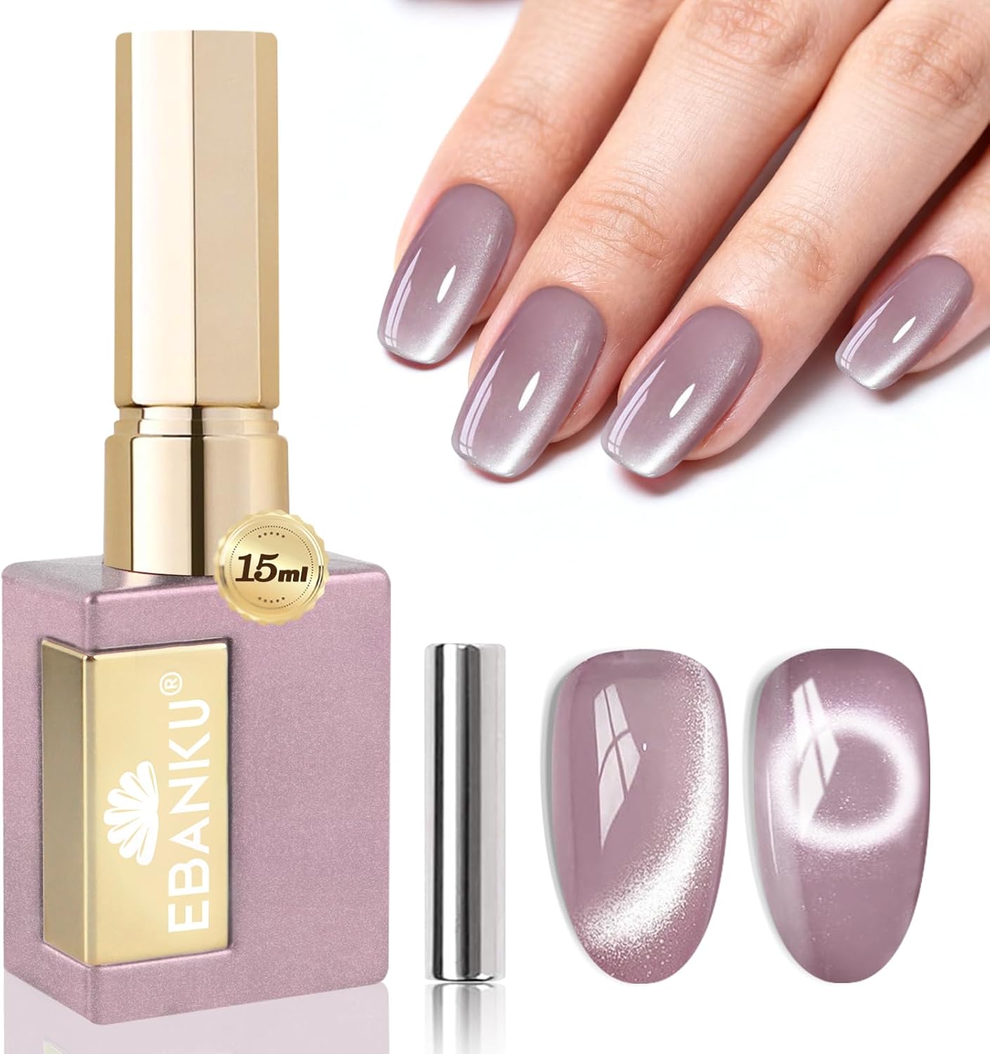 EBANKU 1 Pcs 15 ML Cat Eye Gel Polish Set Same Color Same Bottle Holographic Glitter Shimmer Translucent Jelly Gel Polish Nail Art Manicure Salon DIY at Home for Women(Dusty Rose)