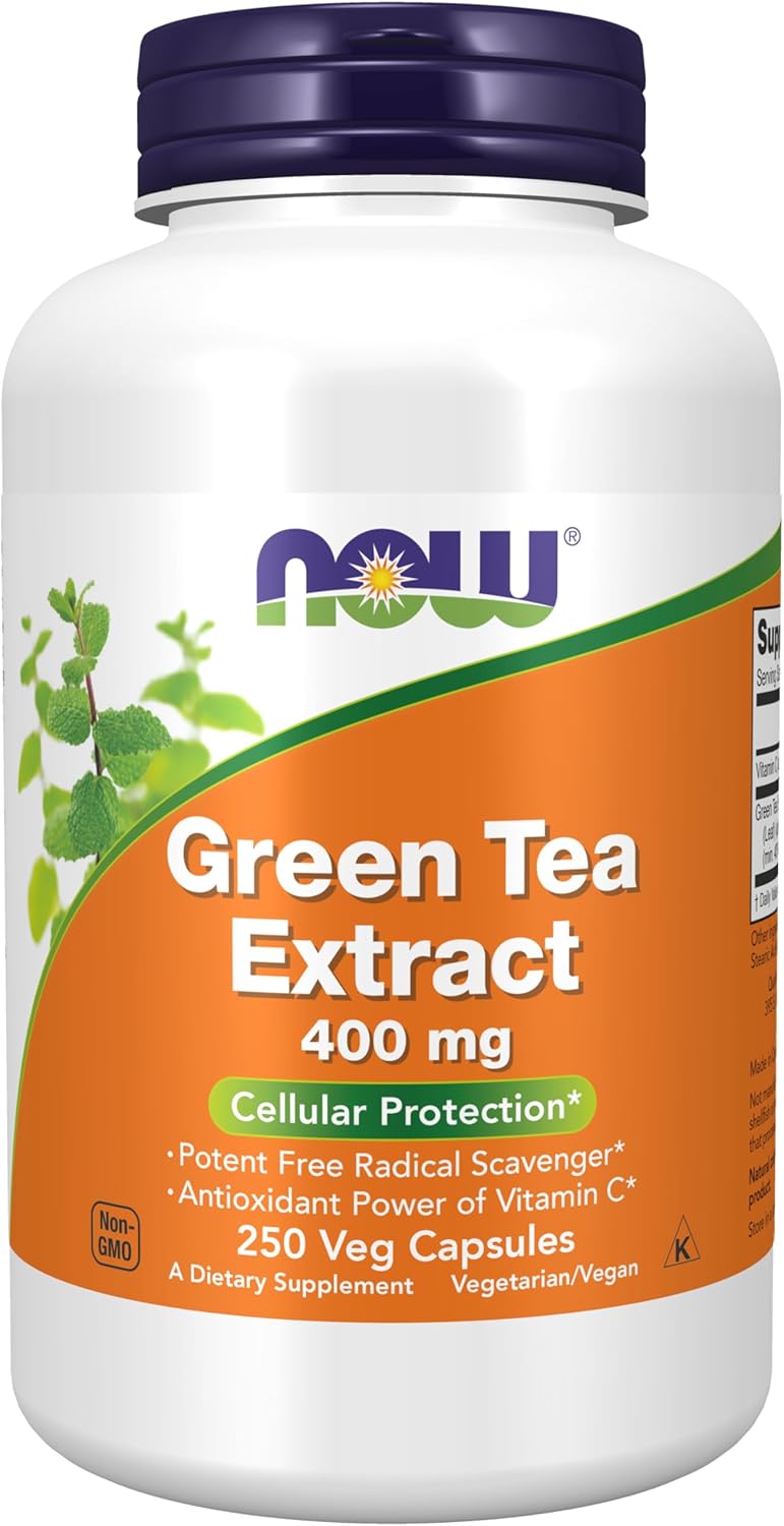 NOW Foods Supplements, Green Tea Extract 400 mg with Vitamin C for Dietary, Cellular Protection*, 250 Veg Capsules
