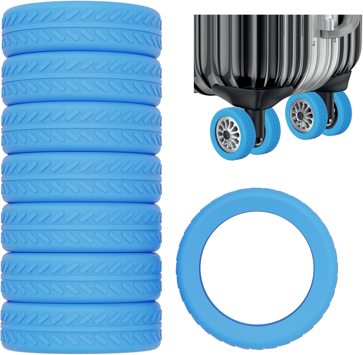 AWINNER Luggage Wheel Covers 8 Pack Upgraded,Silicone Luggage Wheel Protector Covers for most 8 Spinner Wheel Suitcases or Office Chair Caster,Durable,Mute and Shock Absorption (Blue)