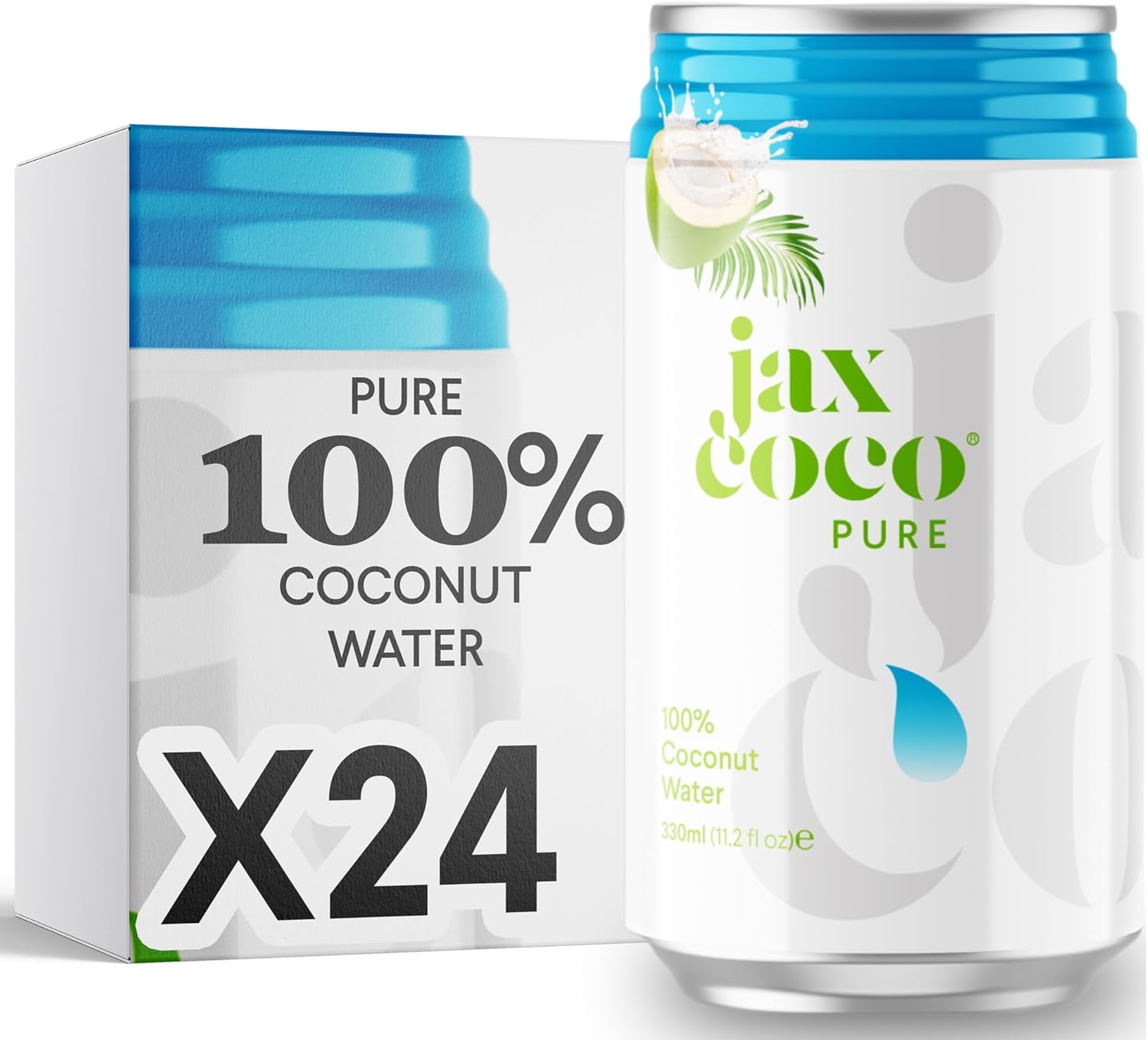 JAX COCO | 100% Pure Coconut Water | No Added Sugar, Low Calorie | Convenient On-the-Go Cans | Fresh from Volcanic Philippines regions | 24x 330ML Cans