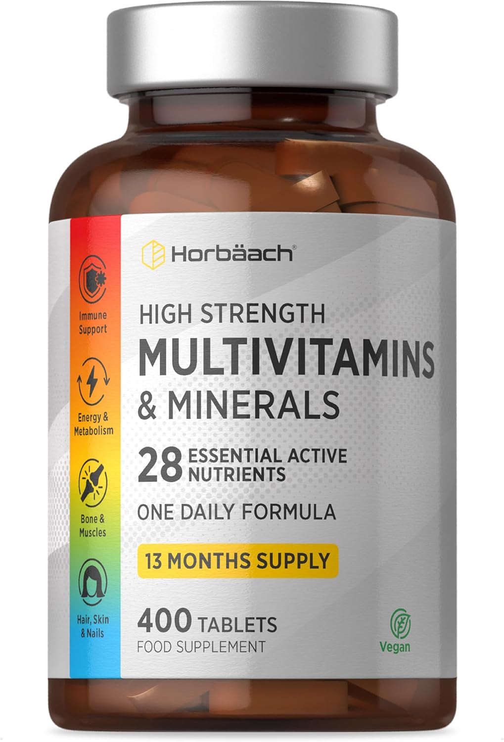 Multivitamin Tablets for Men and Women | 400 Count (13 Months Supply) | with 28 Essential Nutrients Including Vitamin D, B12, Zinc and Iron | A-Z Vitamins & Minerals | by Horbaach