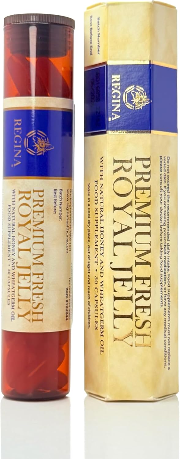 Regina Premium Fresh Royal Jelly: 30 Softgel Capsules with 200mg Organic Royal Jelly (Australian Source) & Acacia Honey, Minimum 6% 10-HDA. Supports Immunity, Energy, Cellular Health