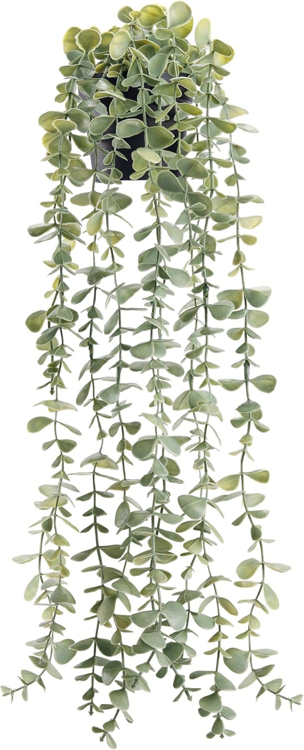 Der Rose 1Pcs Fake Plants Hanging Artificial Decor Faux Potted Eucalyptus Plants for Boho Bathroom Home Office Desk Wall Shelf Bookcase Accessories Decor Indoor