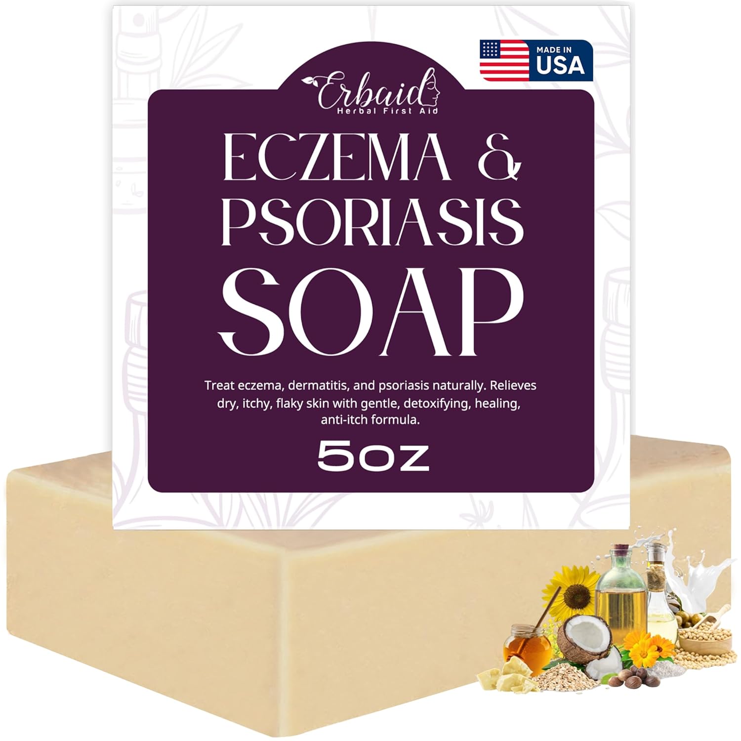 Eczema Soap Bar for Face and Body – All Natural Dermatitis, Psoriasis Treatment for Dry Itchy Sensitive Skin Relief – Gentle Detoxifying, Healing, Anti-Itch, Oatmeal Goat Milk Wash for Kids, & Adults