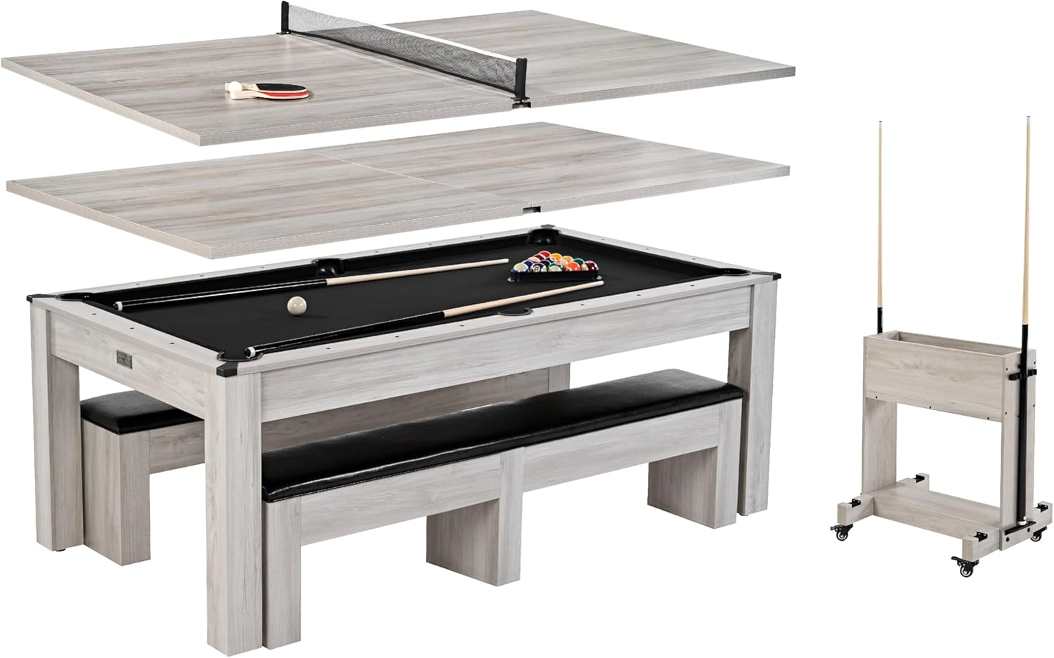 Barrington Billiards 7' Drop Pocket Pool Table 3-in-1 Dining Top, Table Tennis and Billiards with Game Accessories