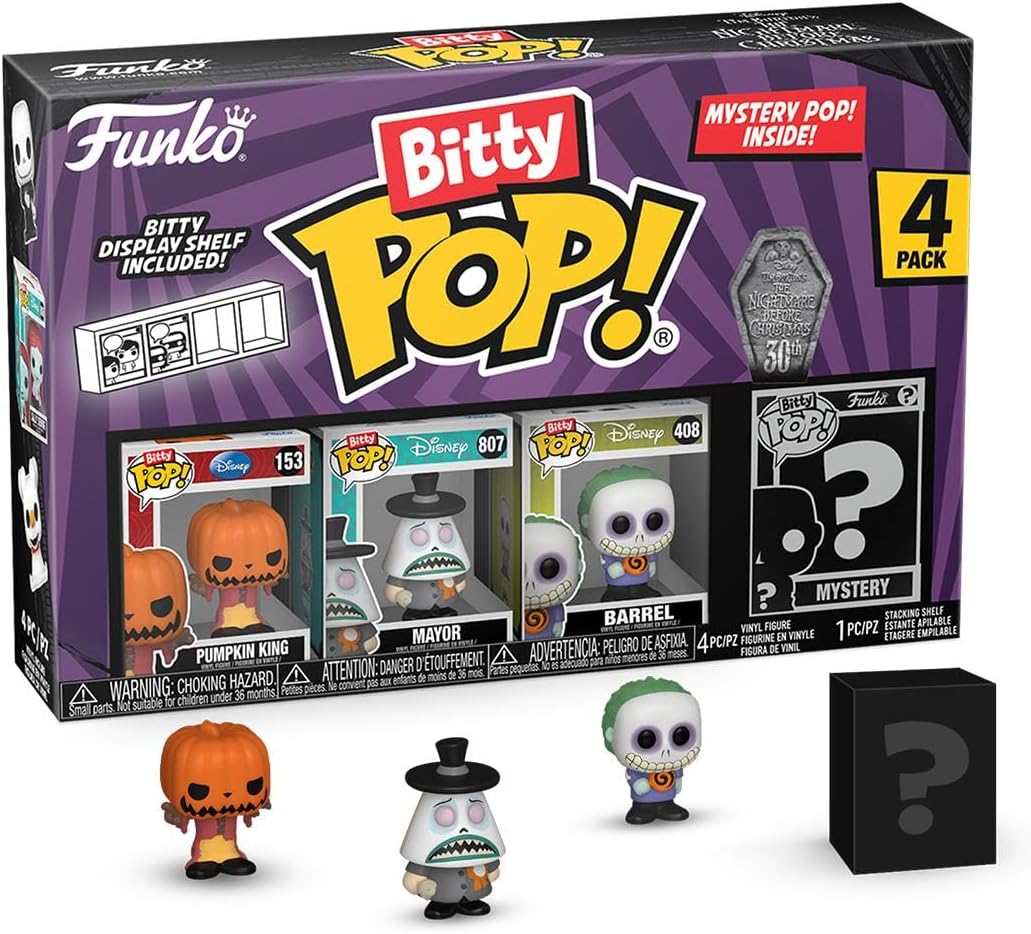 Funko Bitty Pop Age 3+! the Nightmare Before Christmas - Pumpkin Jack 4PK - Pumpkin King, Mayor (frowning), Barrel and A Surprise Mystery Mini Figure - 0.9 Inch (2.2 Cm) Collectable - Gift Idea Fans