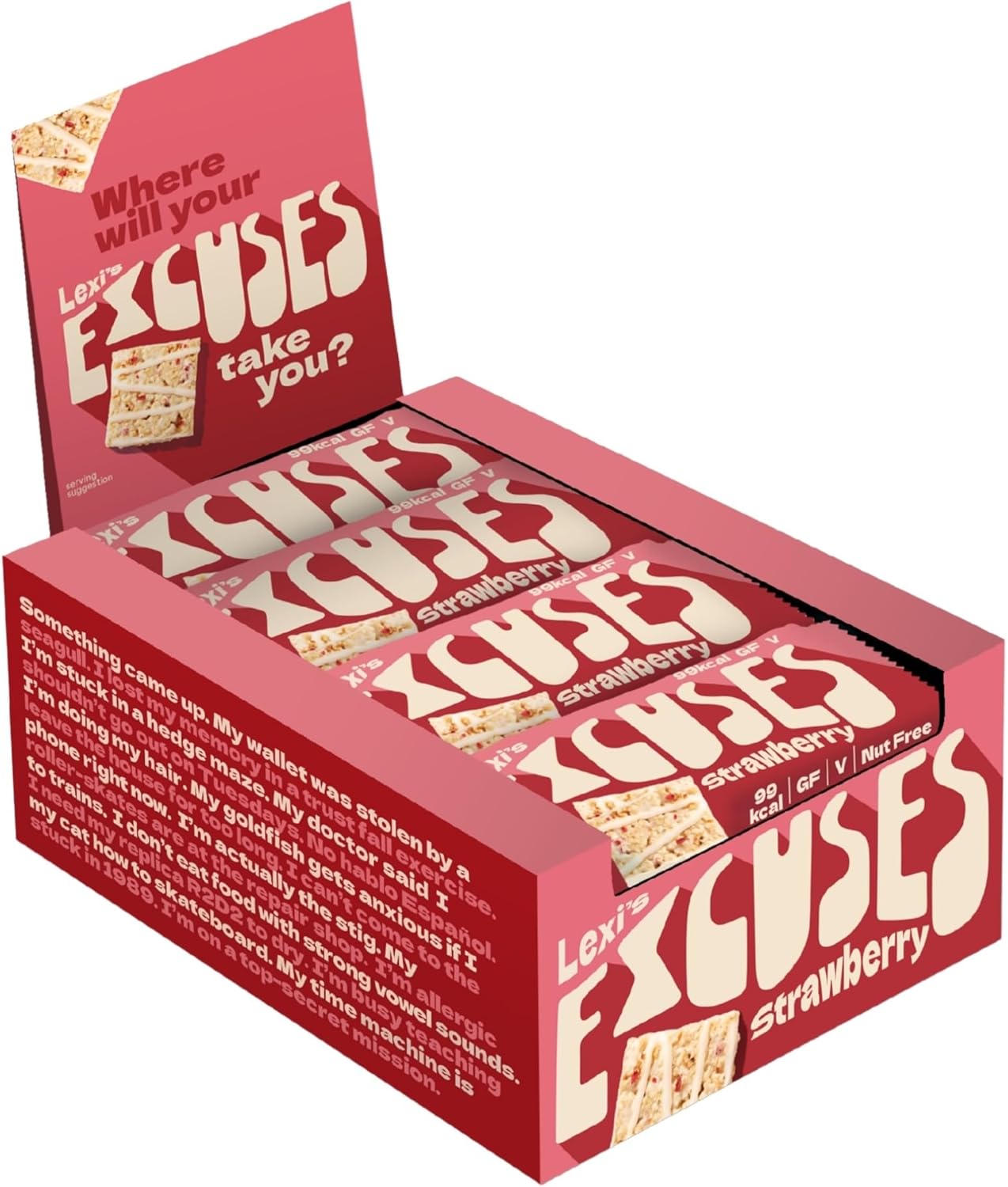 Lexi’s® 99 Calorie Strawberry Crispy Treat Bars | Less than 100 Calories! | Gluten Free, Low Fat, Healthy Snacks | Vegetarian | Dairy Free, Nut Free | Low FODMAP | Strawberry & White Chocolate x12