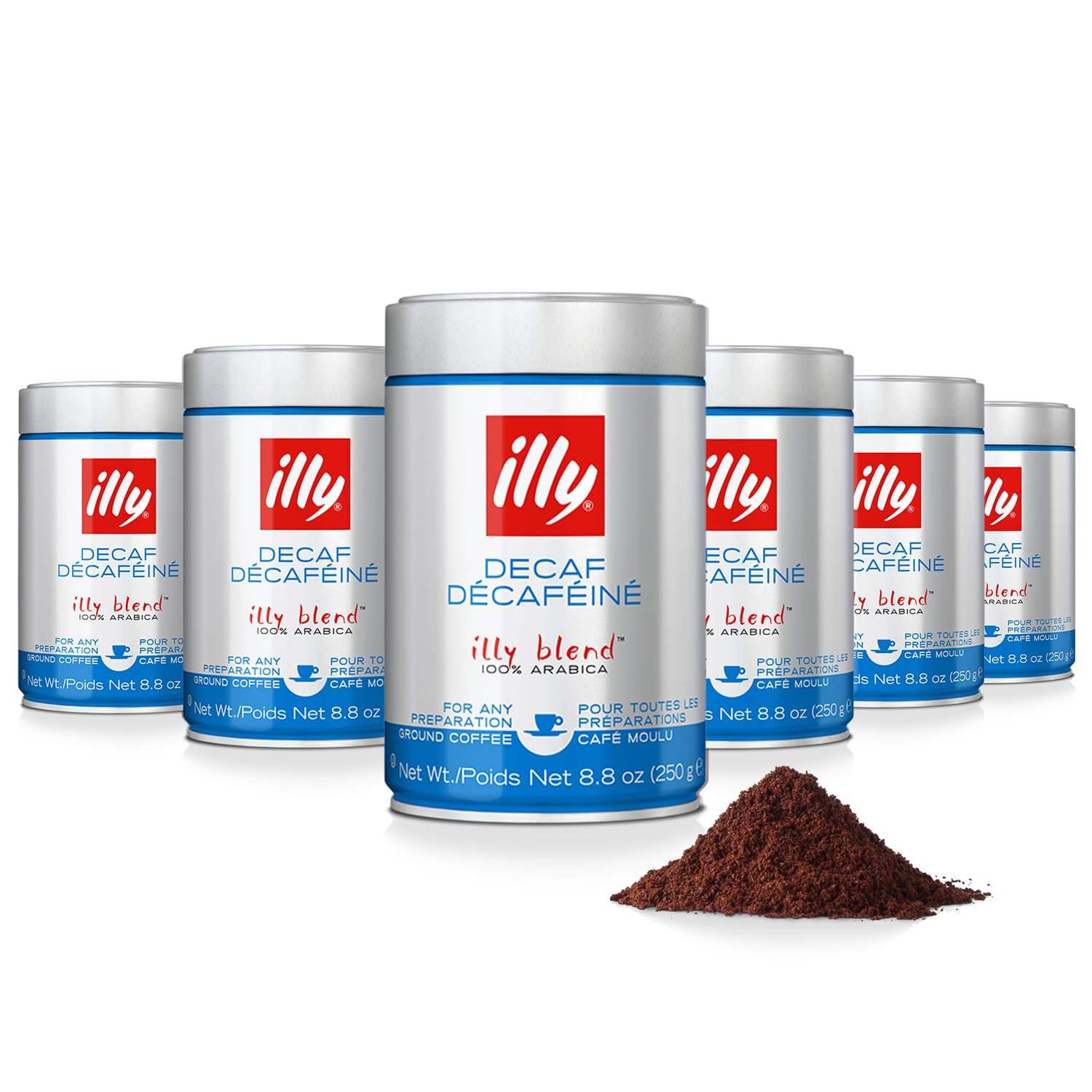 Illy Ground Espresso Coffee, Decaffeinated - Medium Roast - Mild & Balanced - 100% Arabica - Pre-Ground for Espresso - Pressurized Packaging Sealed for Freshness- 8.8oz (Pack of 12)