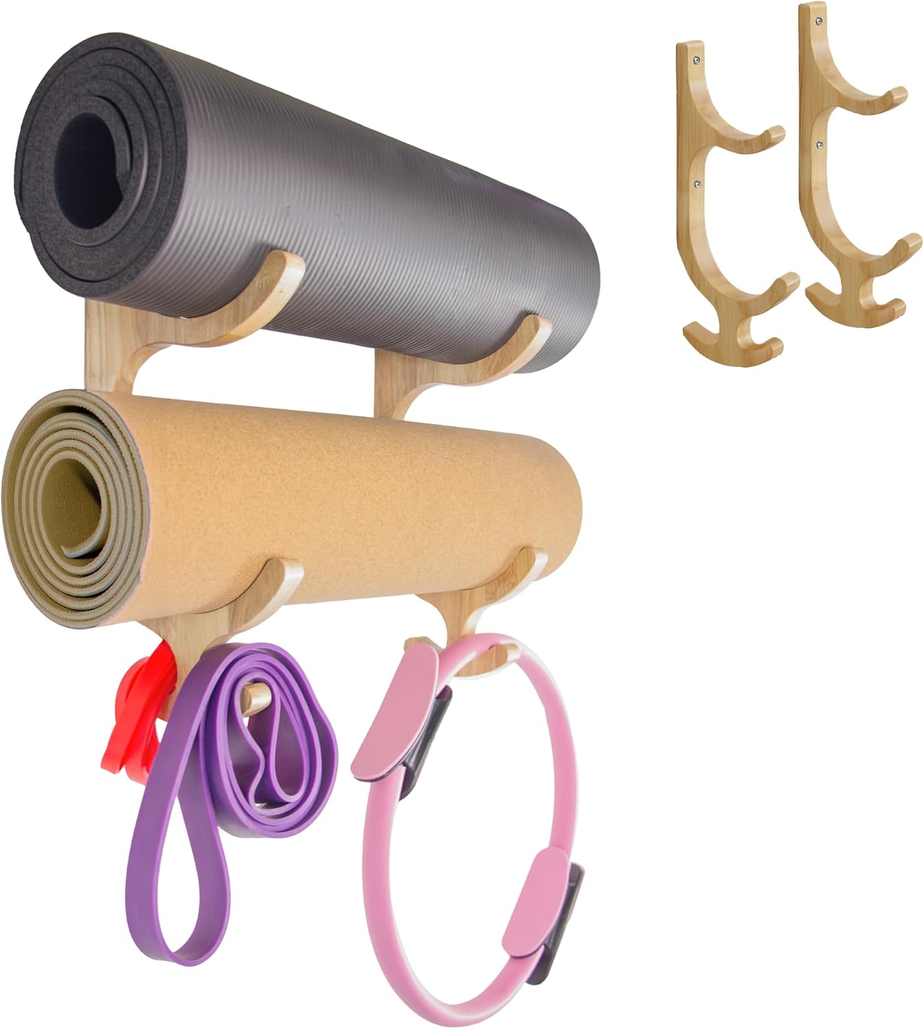 Wooden Yoga Mat Holder Wall Mount - Home Gym Accessories Wall Rack - Exercise Mat Storage Rack - Workout Mat Gym Organization - Workout Equipment Storage