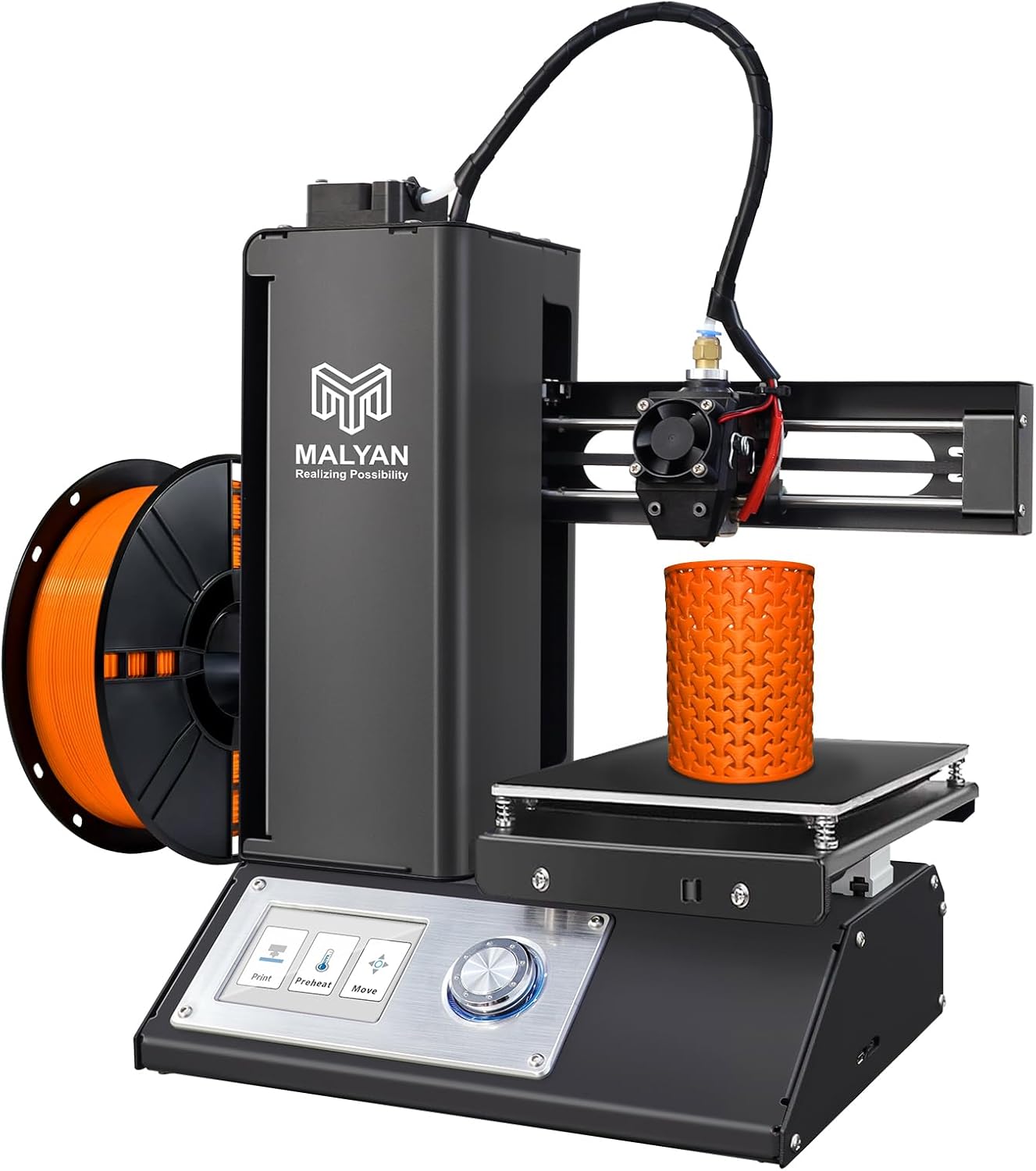 MALYAN M200 FDM Mini 3D Printer - Fully Assembled 3D Printers for Kids and Beginners, Free Sample PLA Filament and MicroSD Card Preloaded with Printable 3D Models, Printing Size 120x120x120mm