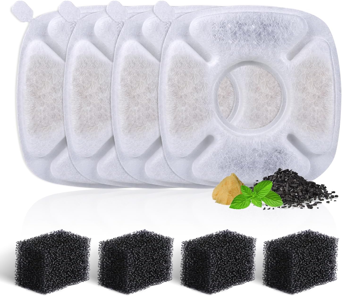 BFLICROY 4 Pack Cat Water Fountain Filters, Compatible with veken 95oz/2.8L Automatic Pet Fountain, Replacement Filters with 4 Pre-Filter Sponges for Dog Water Dispenser