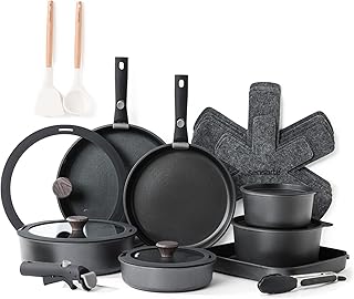 SENSARTE 24 Piece Pots and Pans Set, Nonstick Detachable Handle Cookware, Induction Kitchen Cookware Set with Removable Handle, Healthy Non Stick RV Cookware, Dishwasher＆Oven Safe, PFOA Free (Black)