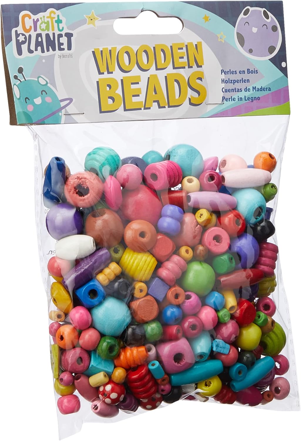 Craft Planet Wooden Beads For Crafts, Multicoloured, 100g, Art & Craft Fun For Kids, Crafting Basic Supplies, Embellishments, For Use In Home Or School, Creative Learning Toys, Bracelet Making, Cord