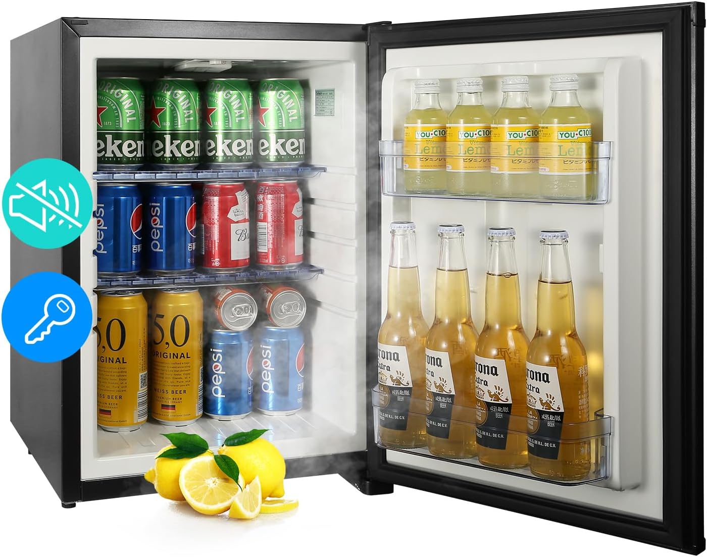 Compact Refrigerator, 1.42 cu.ft 110V Quiet Mini Fridge, Reversible Door with Lock, Energy Efficient Beverage Cooler for Bedroom Dorm RV Hotel Office, Black