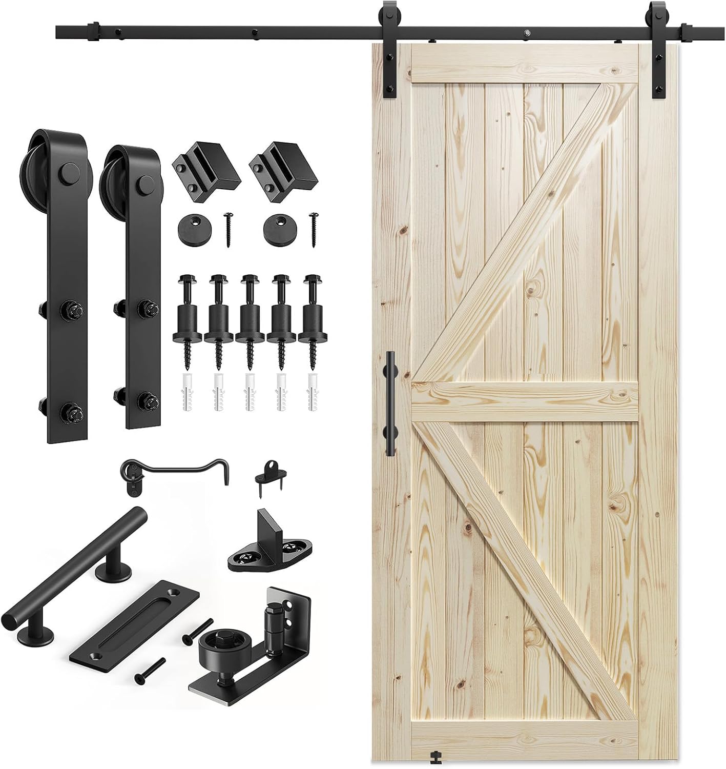 SMARTSTANDARD 36in x 84in Sliding Barn Door with 6.6ft Barn Door Hardware Kit Included, Unfinished Solid Spruce Wood Door, Assembly Required, DIY, Stainable, Natural