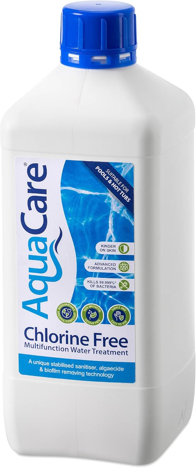 AquaCare CHLORINE FREE Multifunctional Water Treatment, Bromine Alternative for Hot Tubs, Ice Baths and Pools, 1L, Kinder on Skin