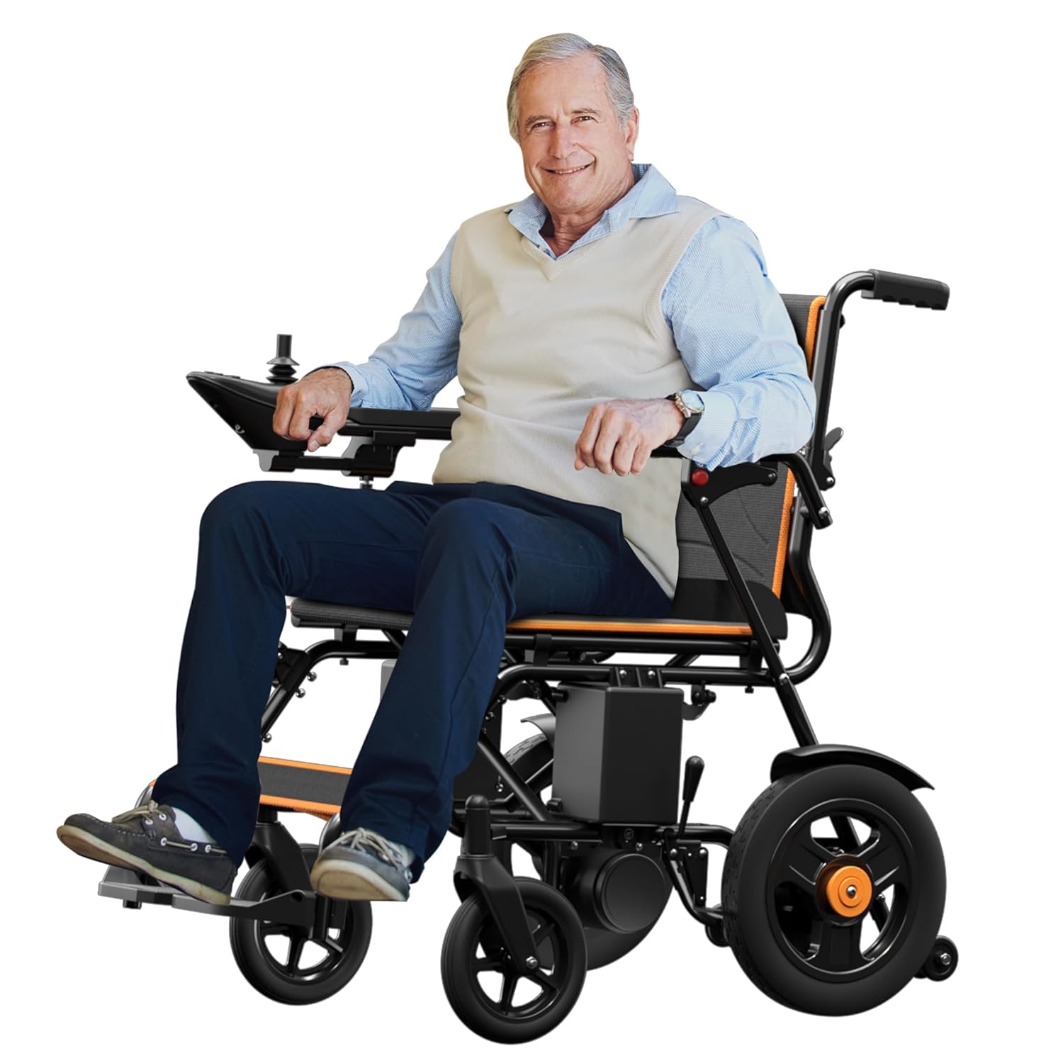 Foldable Electric Wheelchair for Adults, 15 Miles Long Travel Range Power Wheelchair, 300LBS Weight Capacity, All Terrain Motorized Wheelchair for Seniors Portable