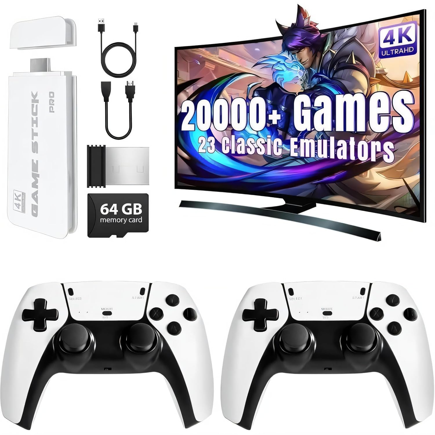 Retro Game Console with 20,000+ Games, 4K HDMI Output, 64GB Plug & Play, 23 Emulators, Upgrade Dual 2.4G Wireless Controllers – Classic Nostalgia Gaming Stick for TV