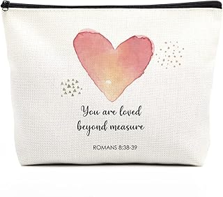 Christian Gifts for Women Religious Bible Verse Makeup Bag Inspirational Scripture Nursery Decor Gift Bag Birthday Christmas Gift Ideas for Her Friends You Are Loved Beyond Measure Romans 8:38-39