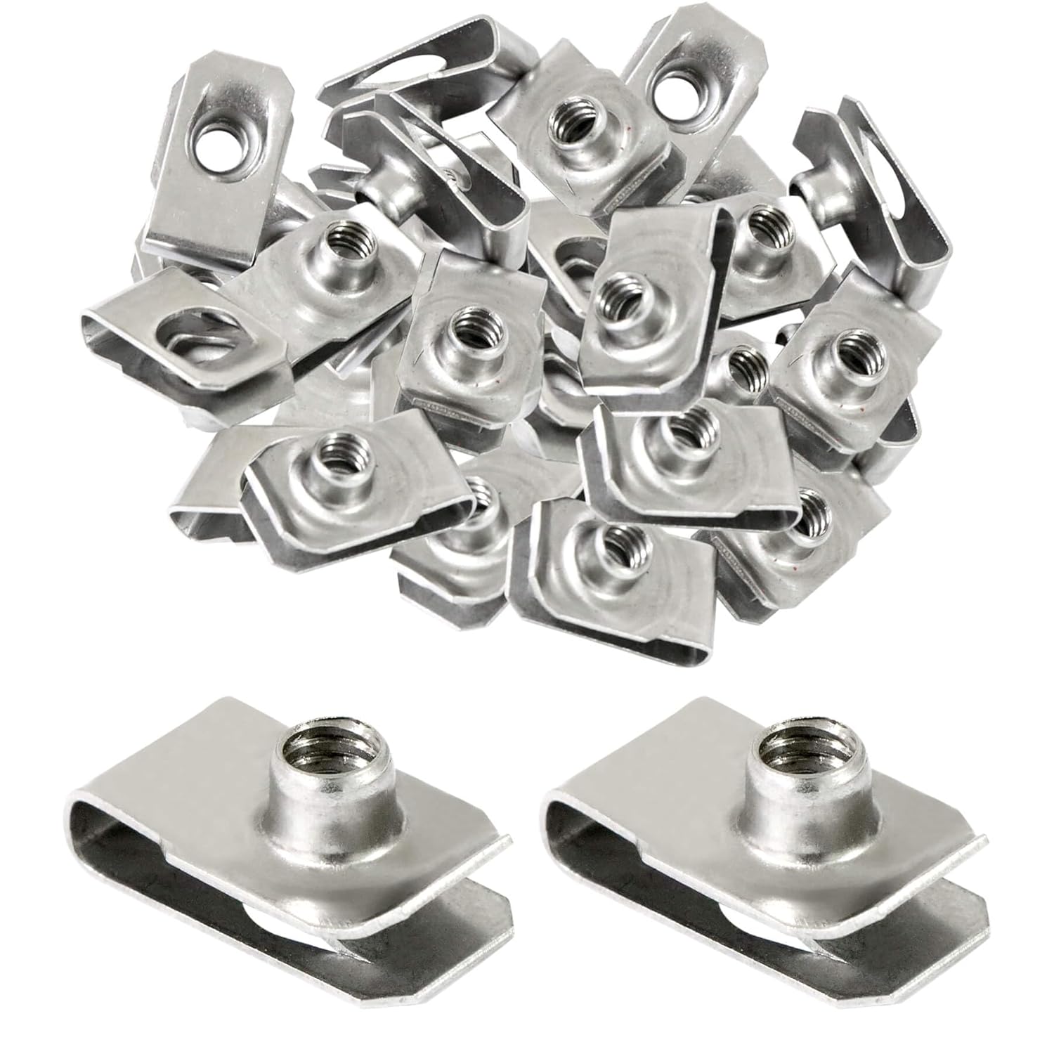 40 Packs 1/4" - 20 Stainless Steel Regular Extruded U Nuts, U Style Clip-on Nut, U Type Nut, U-nut, U-Type Fasteners