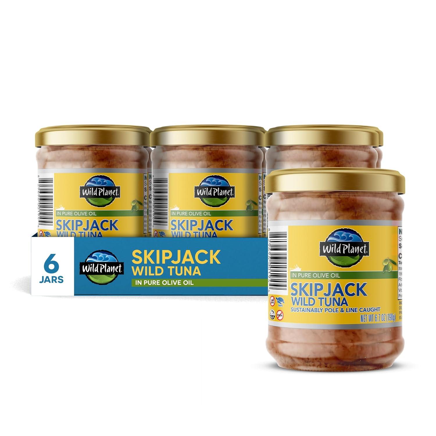 Wild Planet Wild Skipjack Tuna In Pure Olive Oil, Keto & Paleo, 3rd Party Mercury Tested, 6.7 Ounce (Pack of 6)