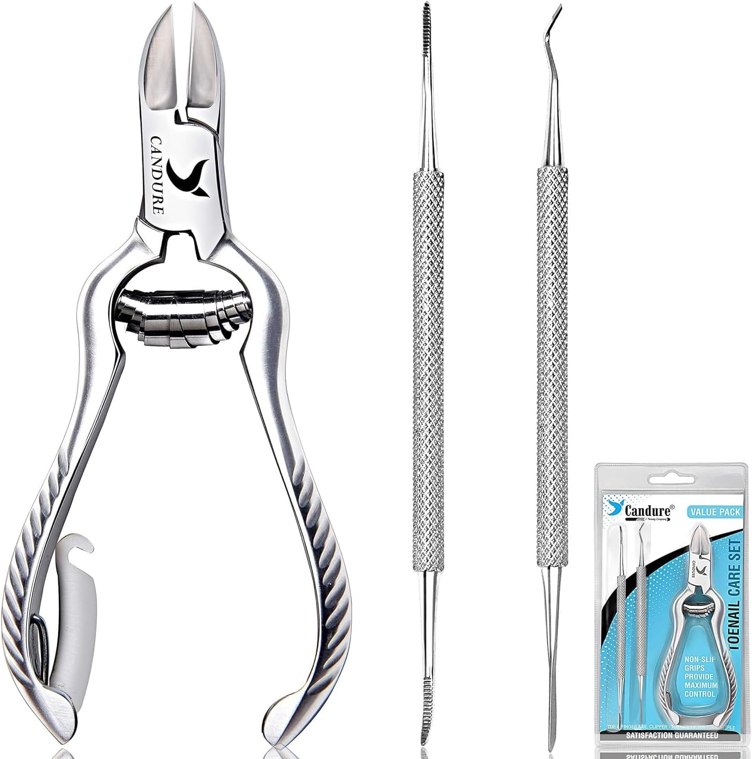 Candure Nail Clippers Cutters Nippers for Thick Toenails Plus Nail Clippers for Fingernails Podiatry Instruments Clippers with Ingrown Toe Nail File Improved Quality