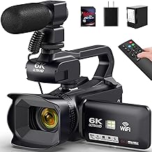 6K 64MP Video Camera Camcorder, 18X Digital Zoom IR Night Vision Vlogging Camera for YouTube, 4.0" Touch Screen Digital Camera with WiFi, Microphone, 64G SD Card, Remote Control, Charger