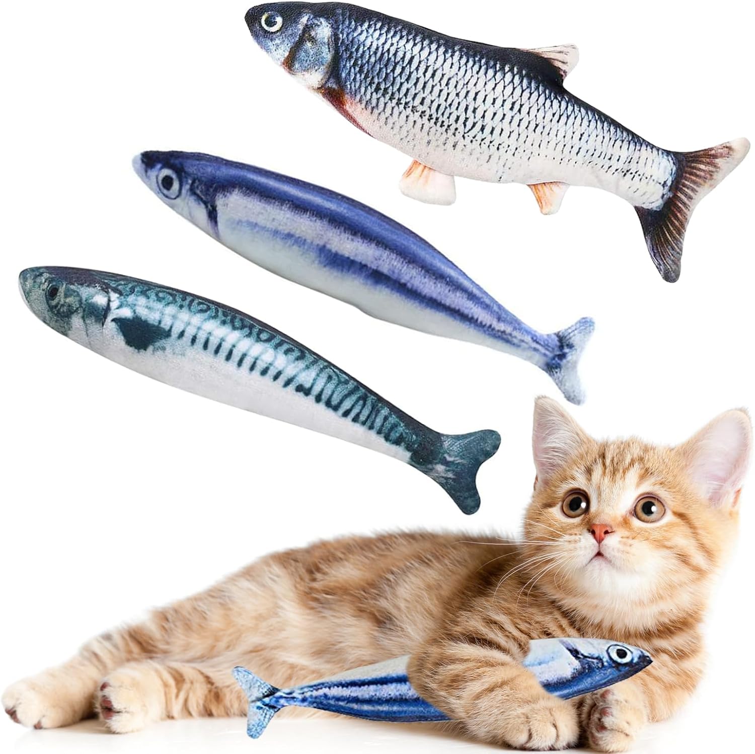 Catnip Fish Toys for Cats,3 Pack Catnip Toy Interactive Plush for Indoor Cats Toys - Scratch Chewing Teeth Grinding Pillow Cleaning Kick Bite Resistant for Kitten Toy