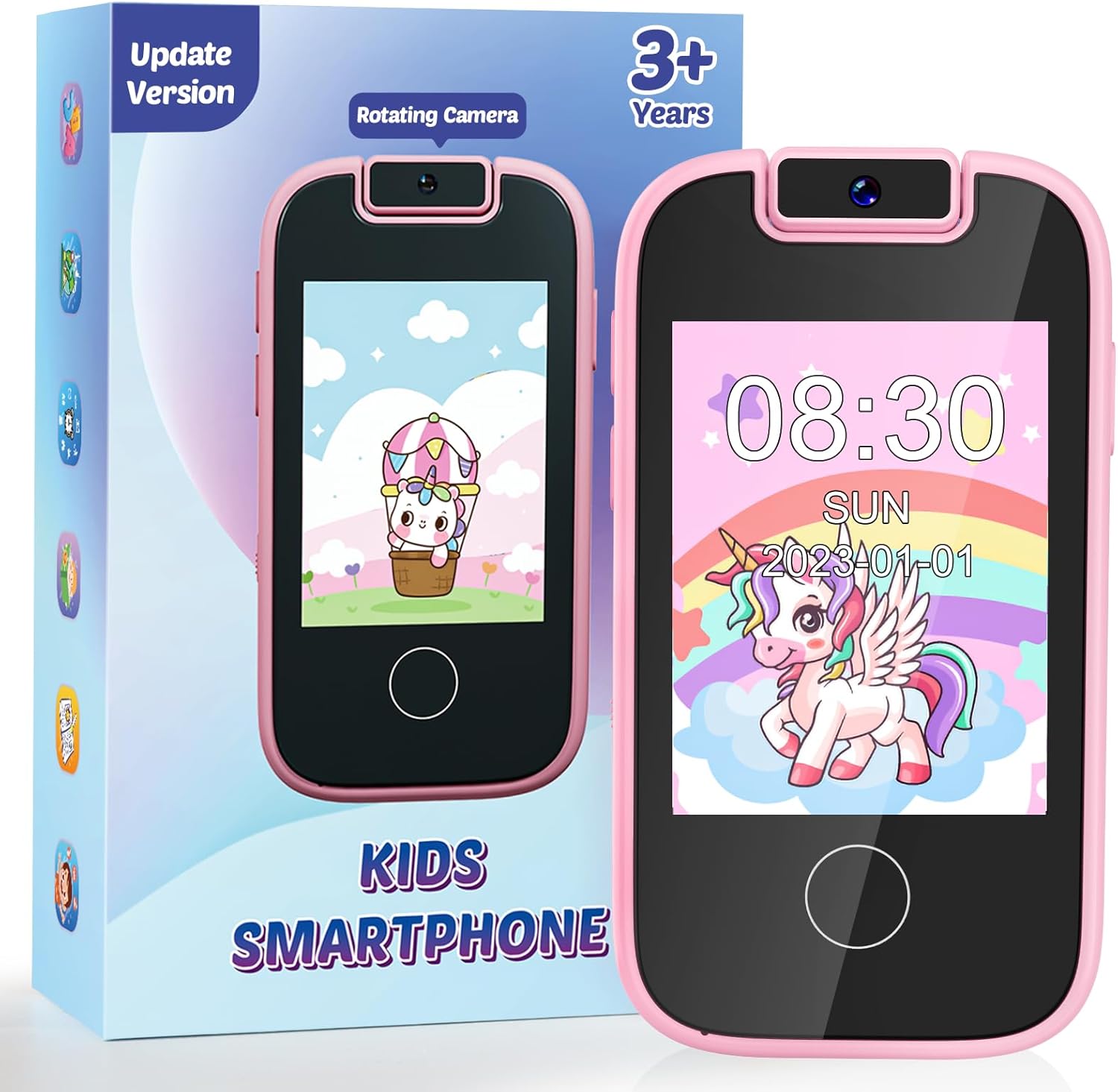 Kids Smart Phone for Girls, Christmas Birthday Gifts for 3 4 5 6 Year Old Girls, MP3 Music Player with Dual Camera, Alarm Clock Kids Toy Phone Learning Toys for Girls Age 3 4 5 6 with SD Card