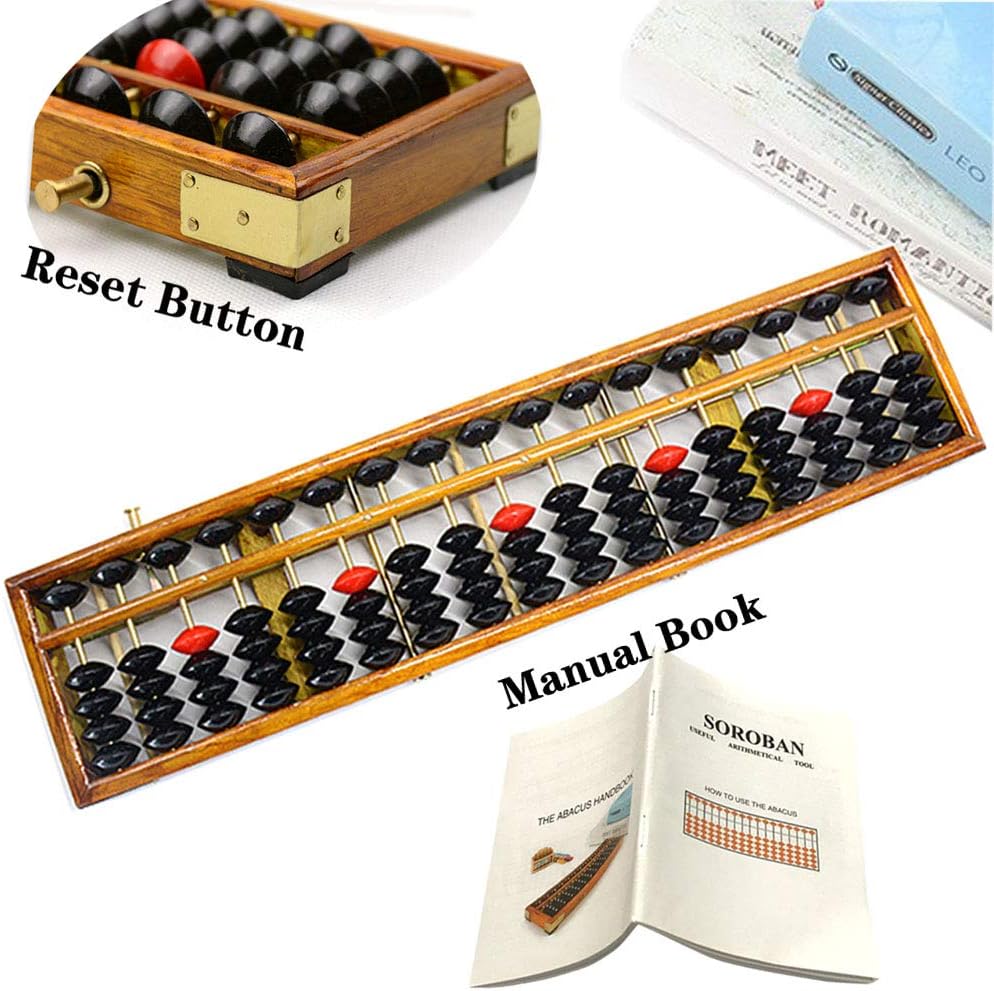 Vintage Style Wooden Abacus Soroban 17 Colum(15in) Professional Abacus for Adults Kids with Guide Handbook and Reset Button, Anti-Skid Rubber Fee