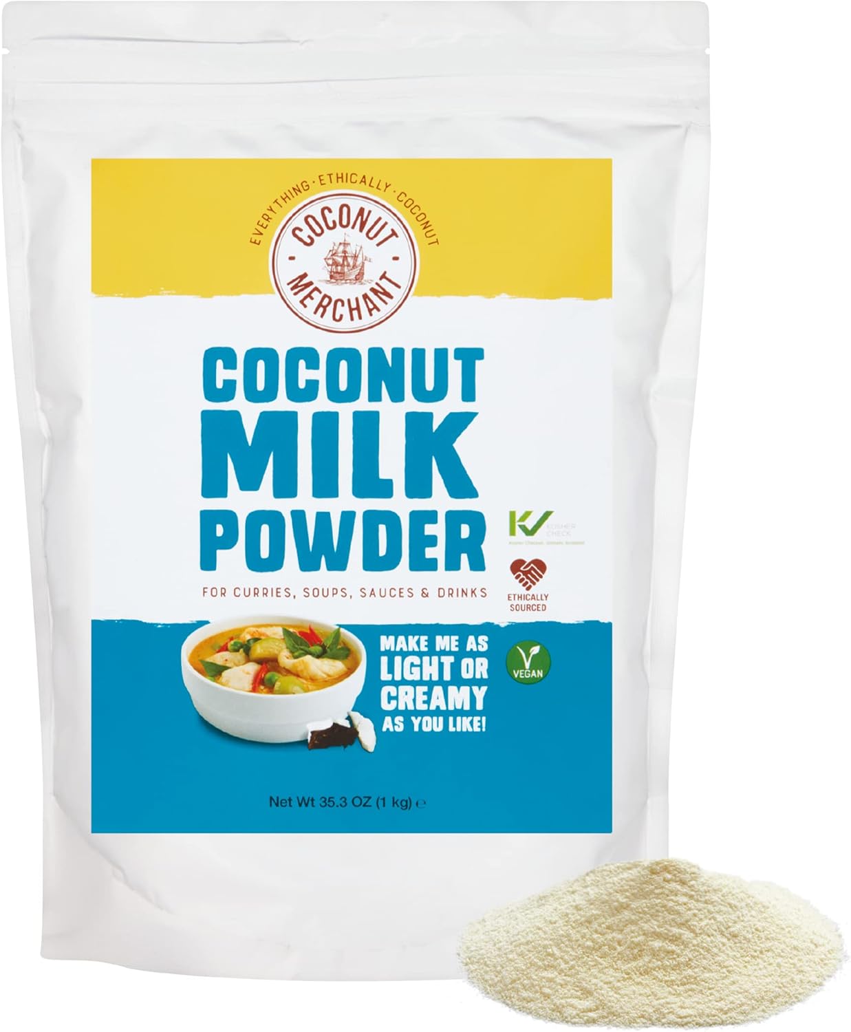 Coconut Merchant Coconut Milk Powder 1kg | Vegan Milk Powder Alternative| For Curries, Soups, Sauces, Smoothies and Drinks | Vegan| Ethically Sourced| Versatile, Drink It, Add it, Stir it|