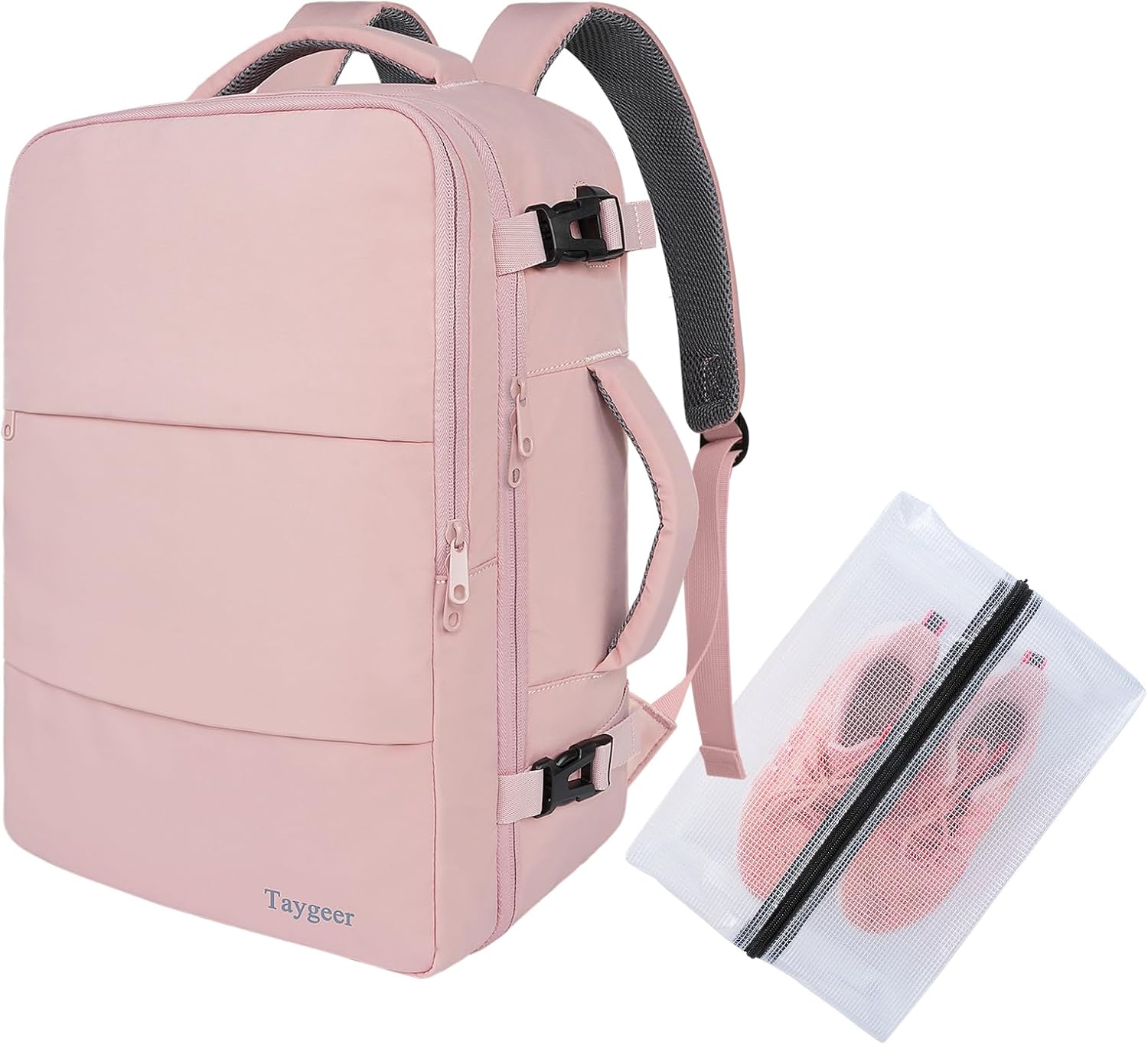 Taygeer Easyjet Cabin Bag 45x36x20 Underseat, Travel Backpack Women, Carry On Backpacks for Airplane, Luggage Rucksack for Plane, Hand Luggage Bag, Laptop Rucksack with Separate Shoe Pouch, Pink