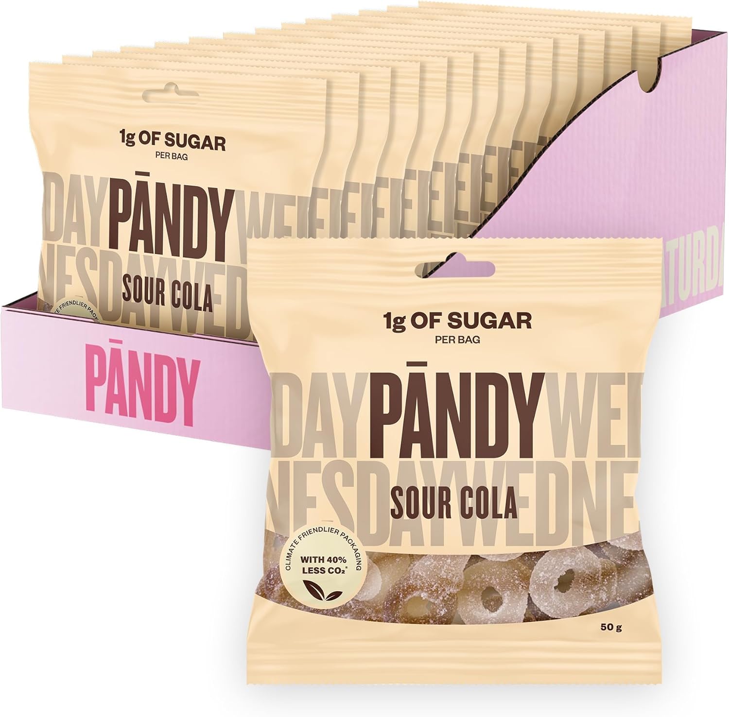 PANDY Candy Sour Cola Dummies Sweets Gummy Candies Bag, Only 1g Sugar & 70 Calories, 14x50g