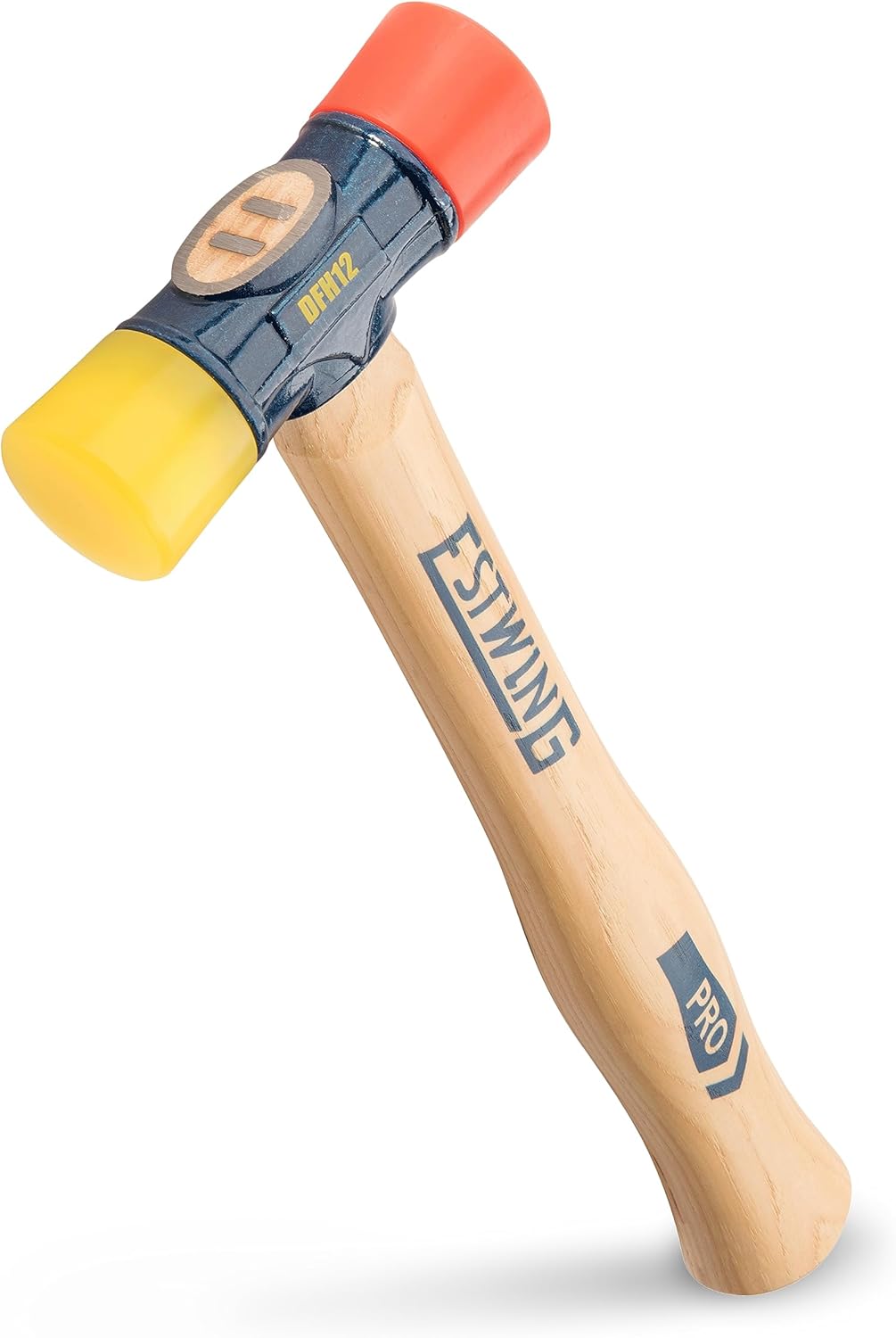 Estwing - DFH-12 Rubber Mallet - 12 oz Double-Face Hammer with Soft/Hard Tips & Hickory Wood Handle - DFH12,Black Red & Yellow