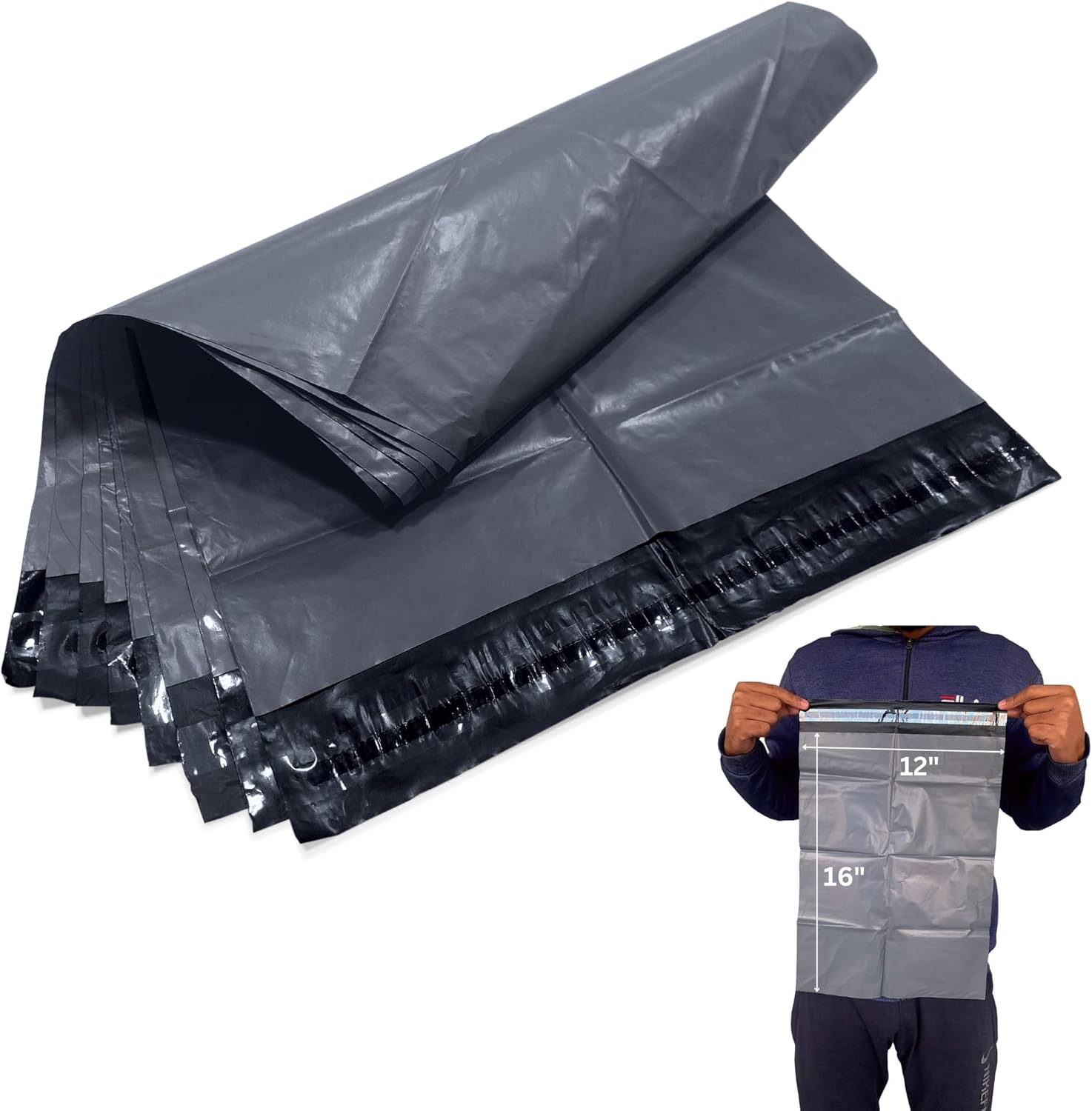 JeeJaan® 100 Pcs of Grey Parcel Bags 12" x 16" - 305 x 405 mm Courier Mailer Plastic Parcel Envelopes Durable Packaging Shipping Bags Waterproof and Tear-Proof Postal Mailer Courier Bag
