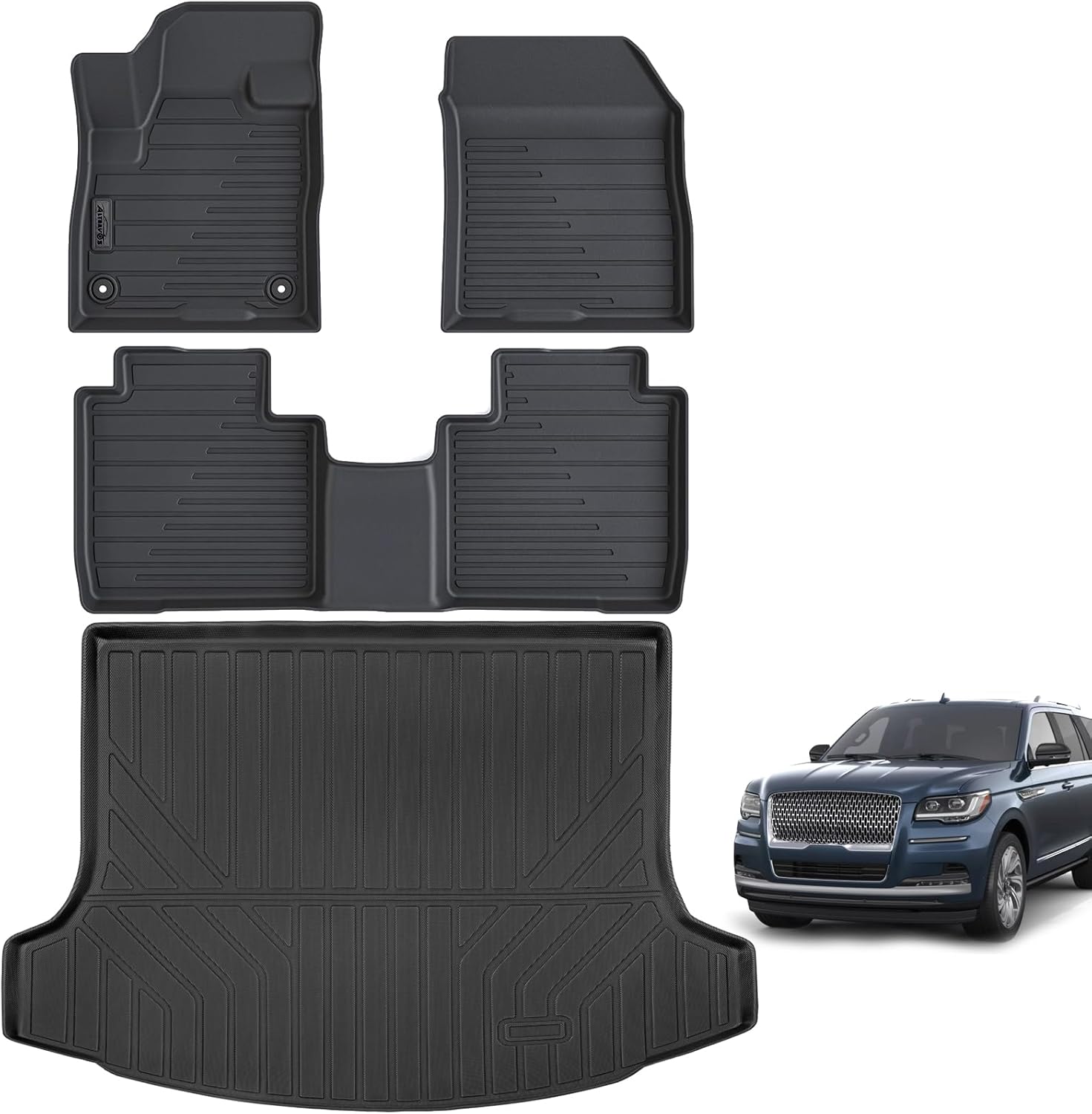 Floor Mats & Trunk Mat for 2024 2025 Lincoln Nautilus TPE All Weather Protection 1st & 2nd Row Car Floor Liners Front & Cargo Liners Accessories-Black