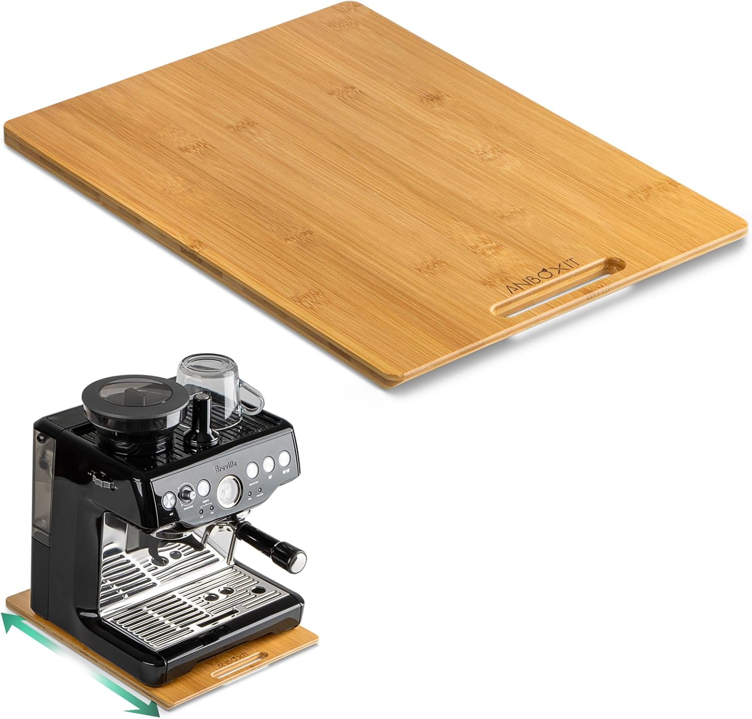 ANBOXIT Bamboo Appliance Slider, Sliding Tray for Kitchen Appliances, Countertop Rolling Tray, Coffee Maker Slider Tray with Rubber Wheels, Deep - Large (16"D x 12"W)
