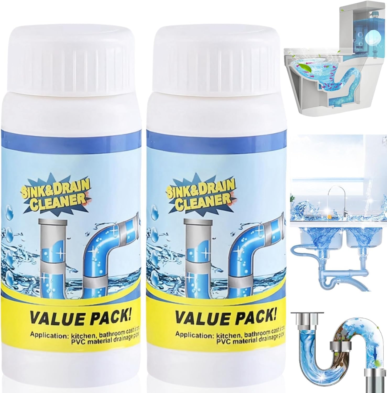 2PCS Powerful Sink Foaming Sink and Drain Cleaner,Wild Si/nk and Dra/in Cleaner,Drain Clog Remover,Powerful Pipe Dredging Agent,Pipe Dredge Deodorant,Dr/ain Unblocker Liquid Heavy Duty for Bathroom